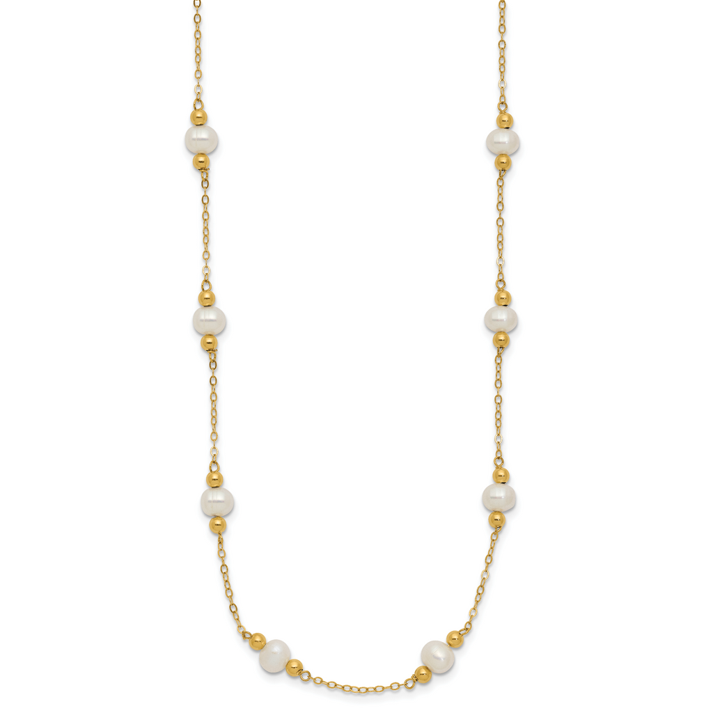 14k 5-6mm White Near-Round Freshwater Cultured Pearl Beaded 12-Station 18 inch Necklace