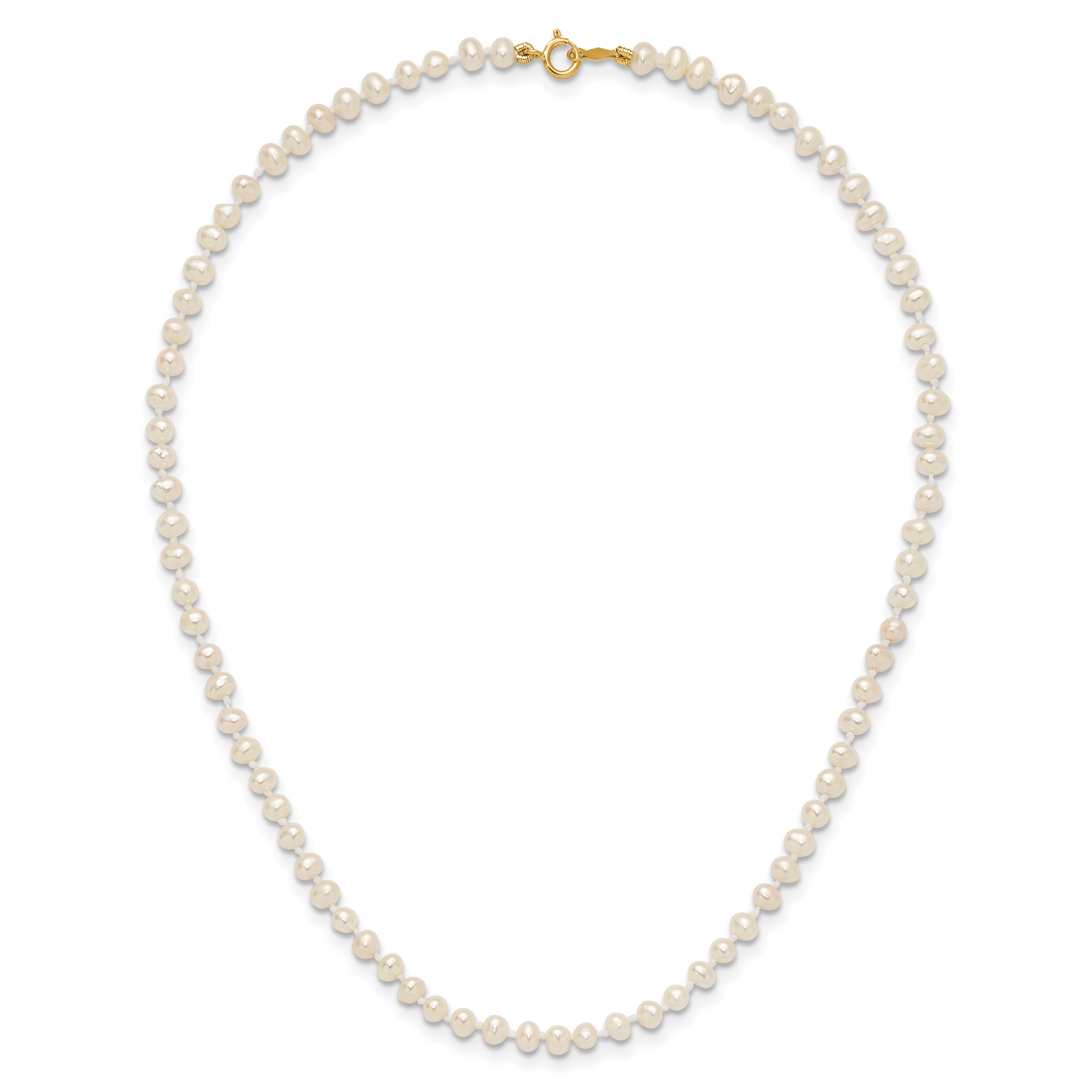 14k Children's 3-4mm White Semi-Round Freshwater Cultured Pearl 12 inch Necklace