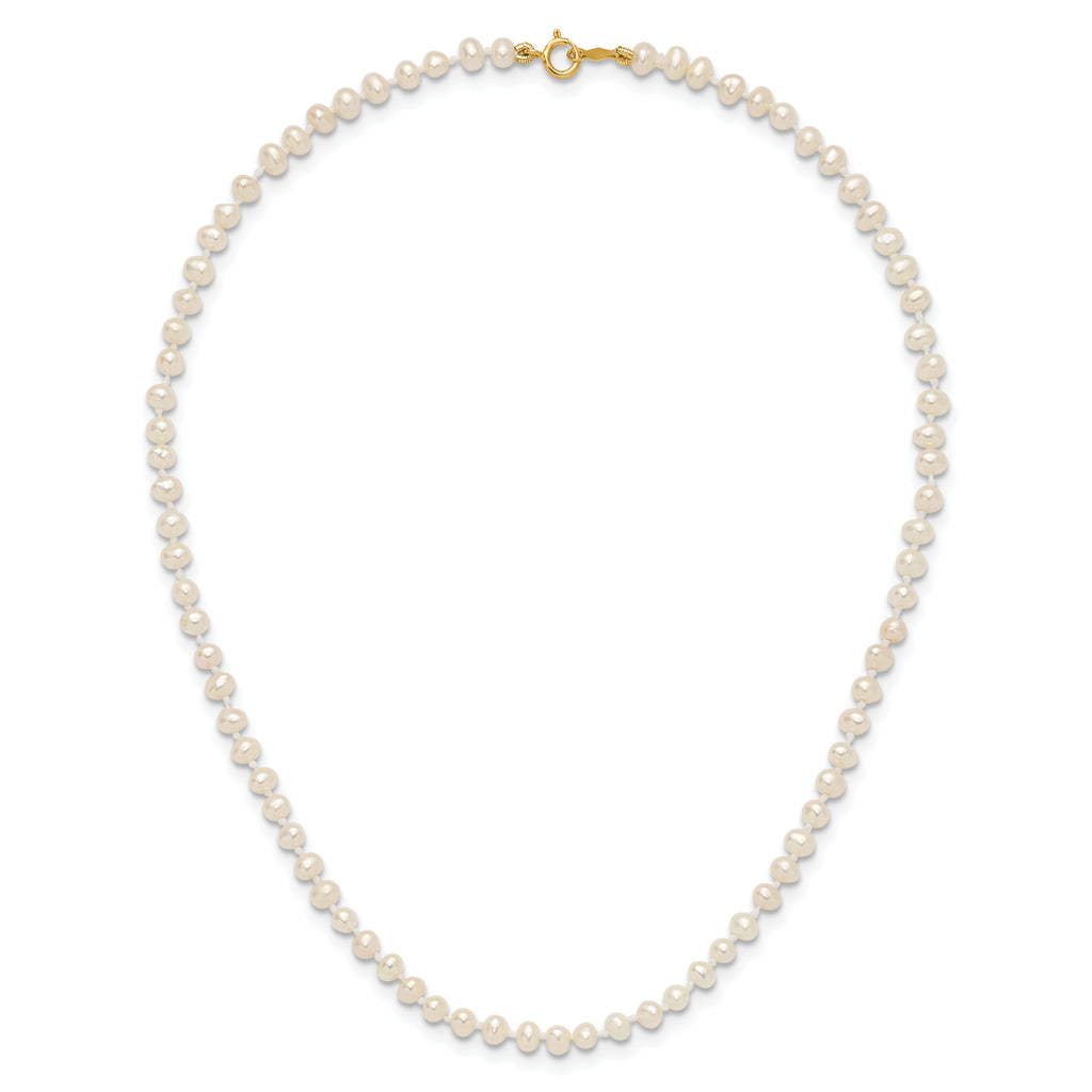 14k Children's 3-4mm White Semi-Round Freshwater Cultured Pearl 12 inch Necklace