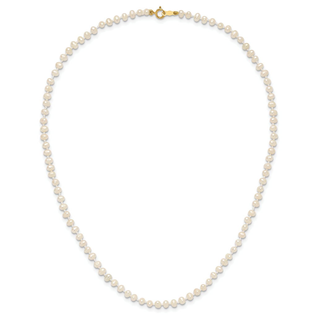 14k 3-4mm White Semi-Round Freshwater Cultured Pearl 14 inch Necklace