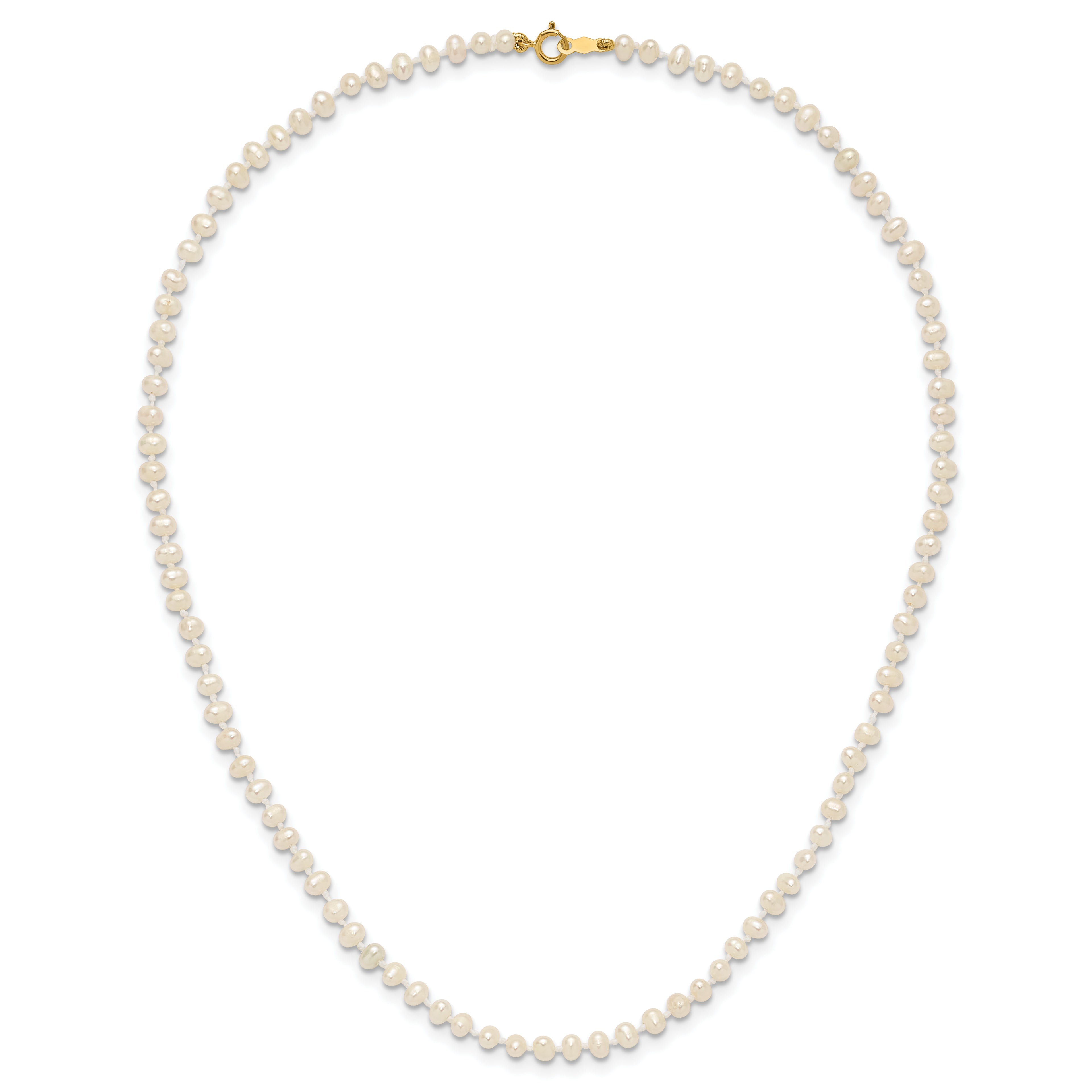 14k 3-4mm White Semi-Round Freshwater Cultured Pearl 14 inch Necklace