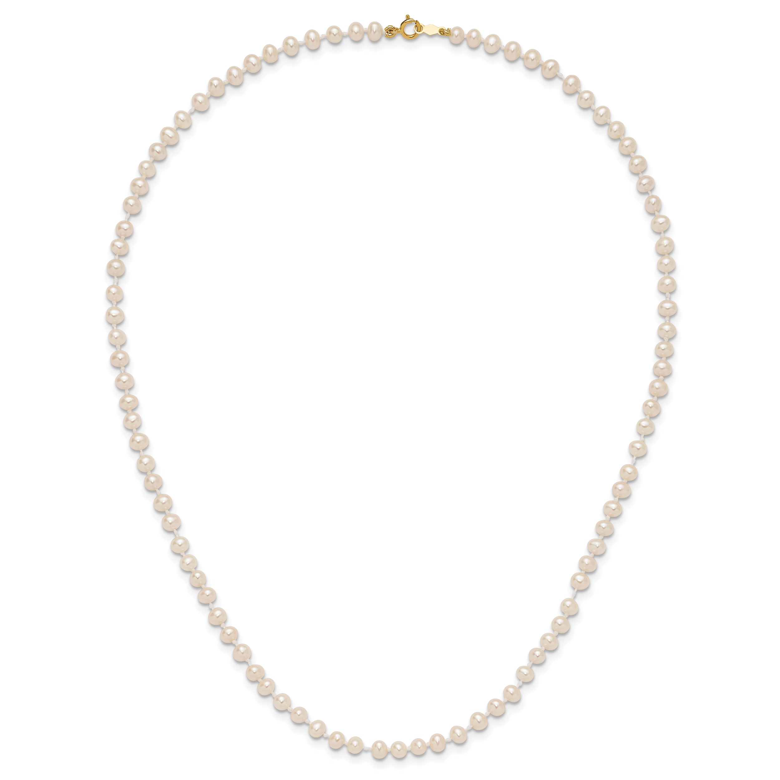 14k 3-4mm White Semi-Round Freshwater Cultured Pearl 16 inch Necklace