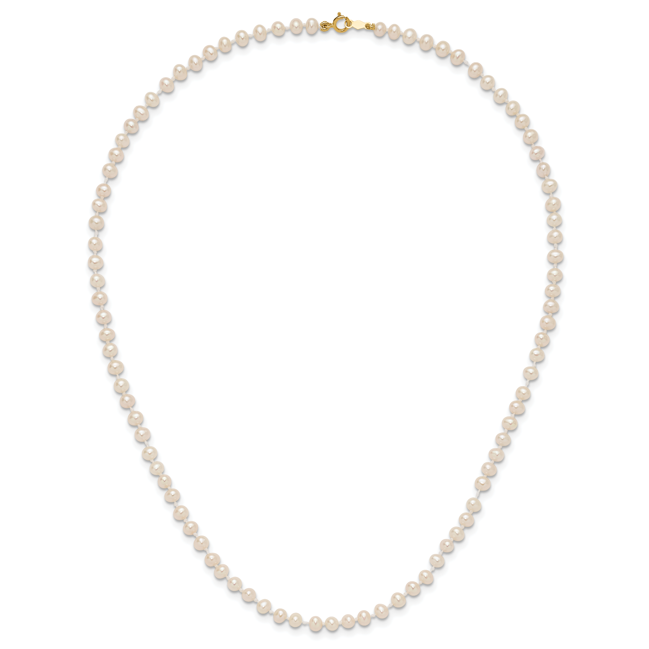 14k 3-4mm White Semi-Round Freshwater Cultured Pearl 16 inch Necklace