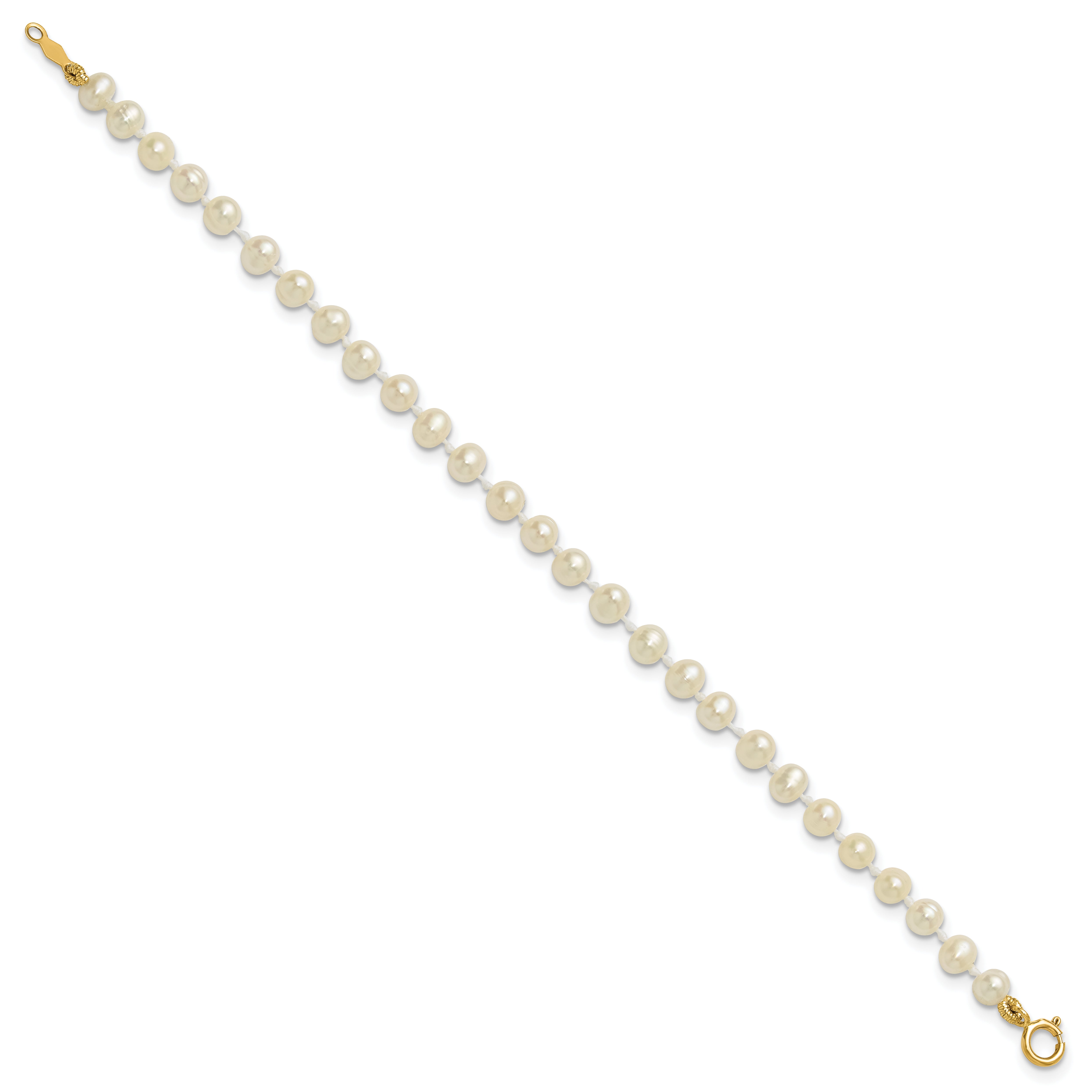 14k 3-4mm White Semi-Round Freshwater Cultured Pearl 4 inch Bracelet