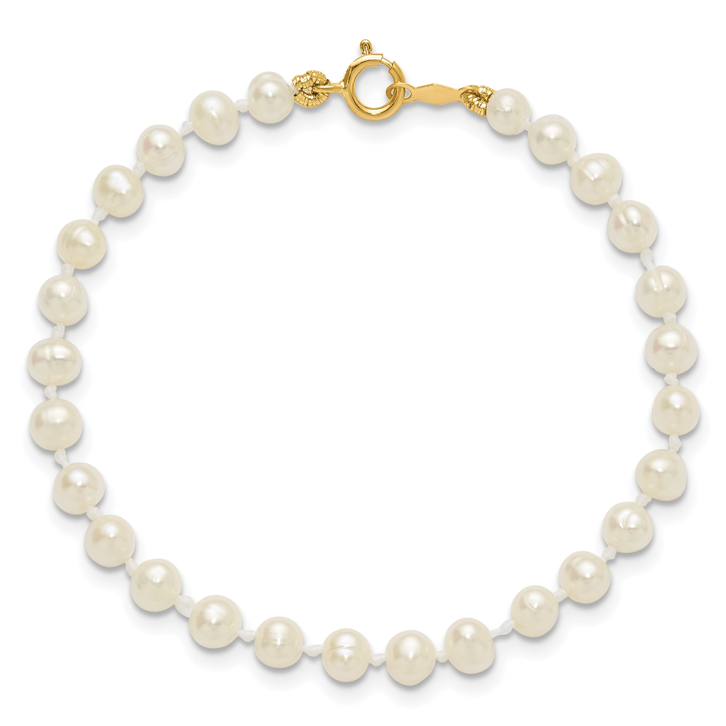 14k 3-4mm White Semi-Round Freshwater Cultured Pearl 4 inch Bracelet