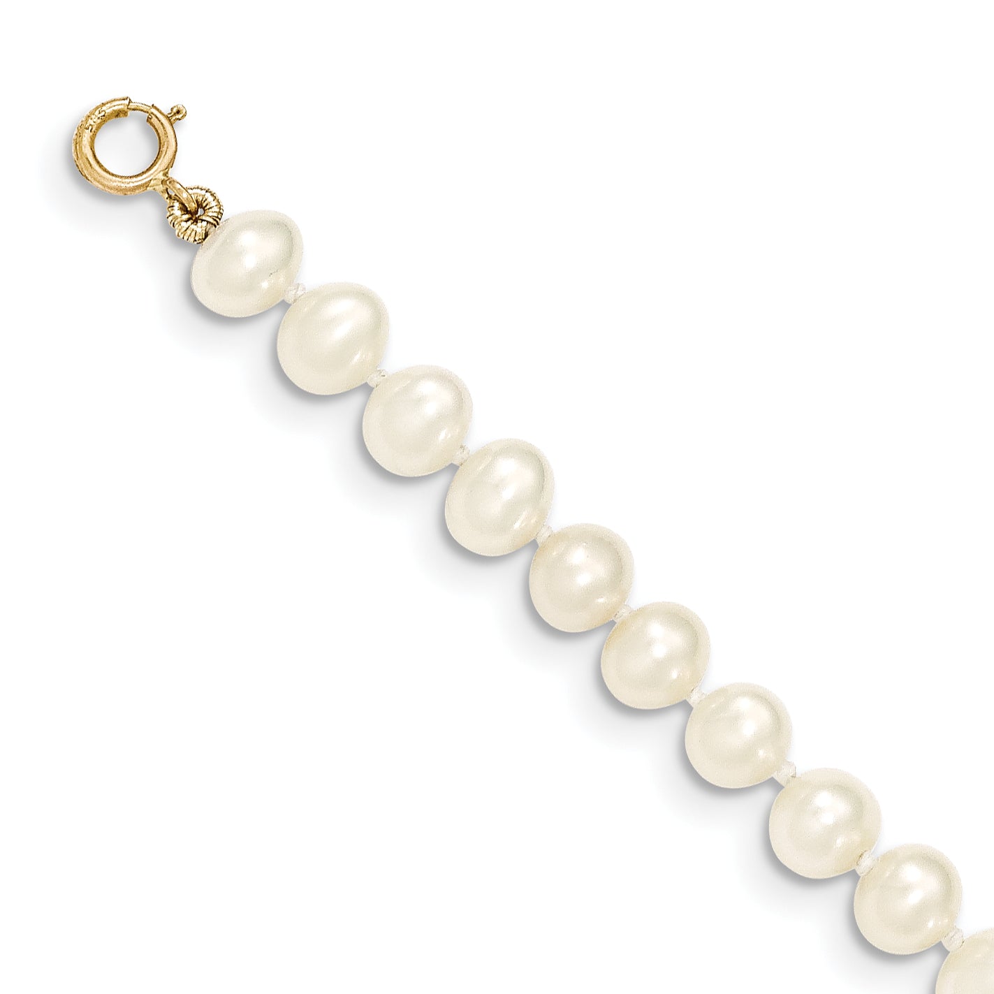 14K Yellow Gold White Freshwater Cultured Pearl Necklace 5-6mm