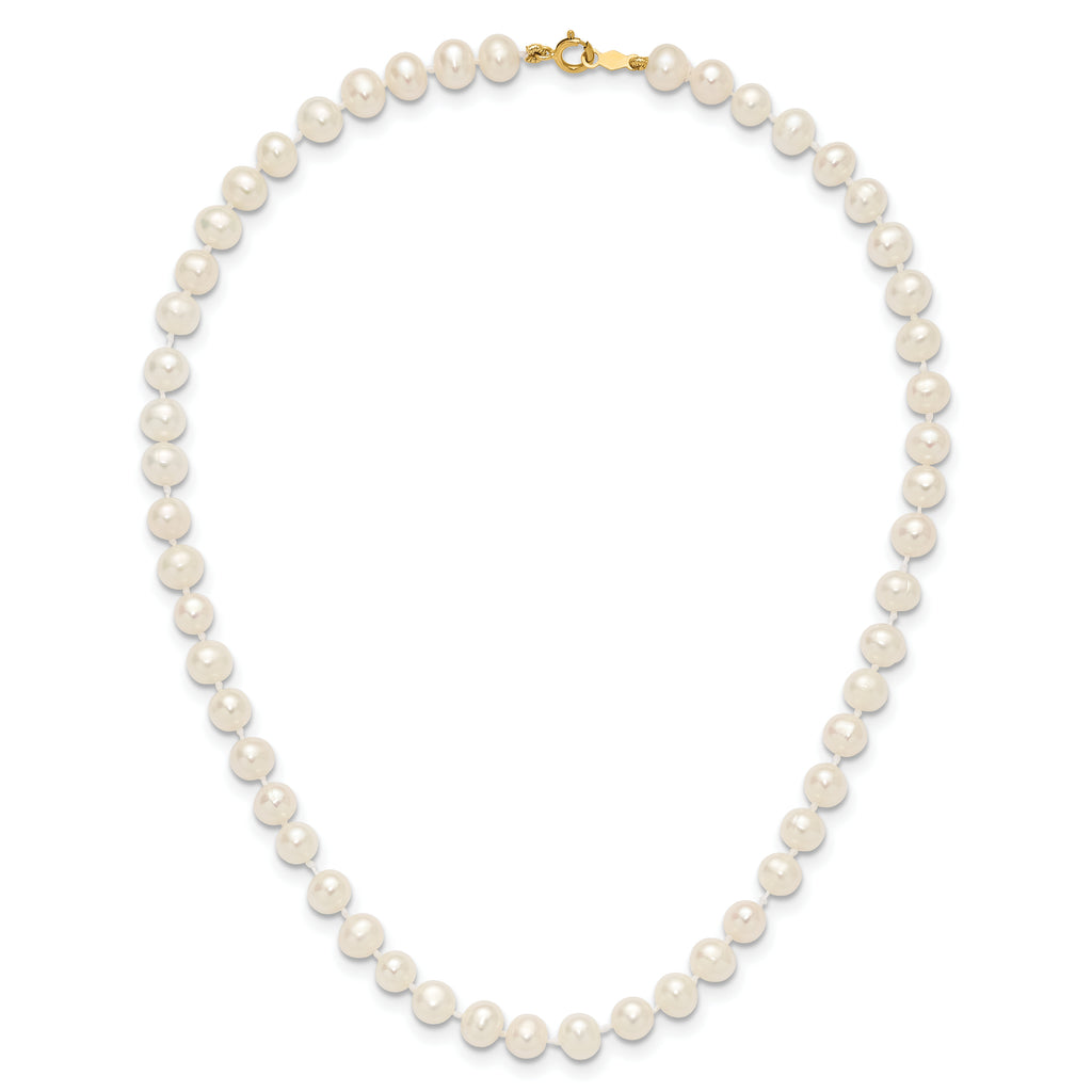 14K Yellow Gold White Freshwater Cultured Pearl Necklace 5-6mm