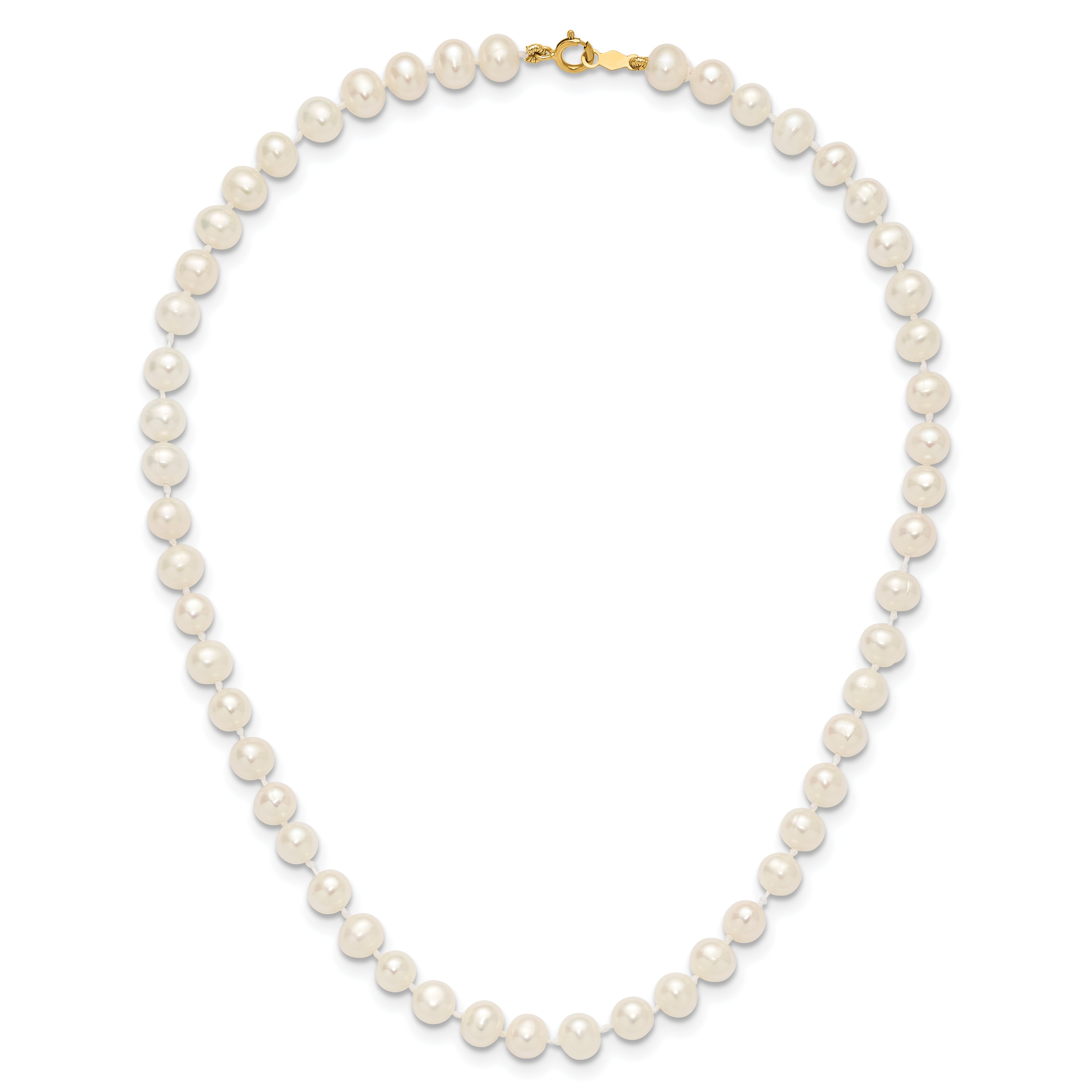 14K Yellow Gold White Freshwater Cultured Pearl Necklace 5-6mm