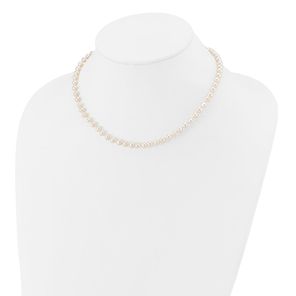 14K Yellow Gold White Freshwater Cultured Pearl Necklace 5-6mm