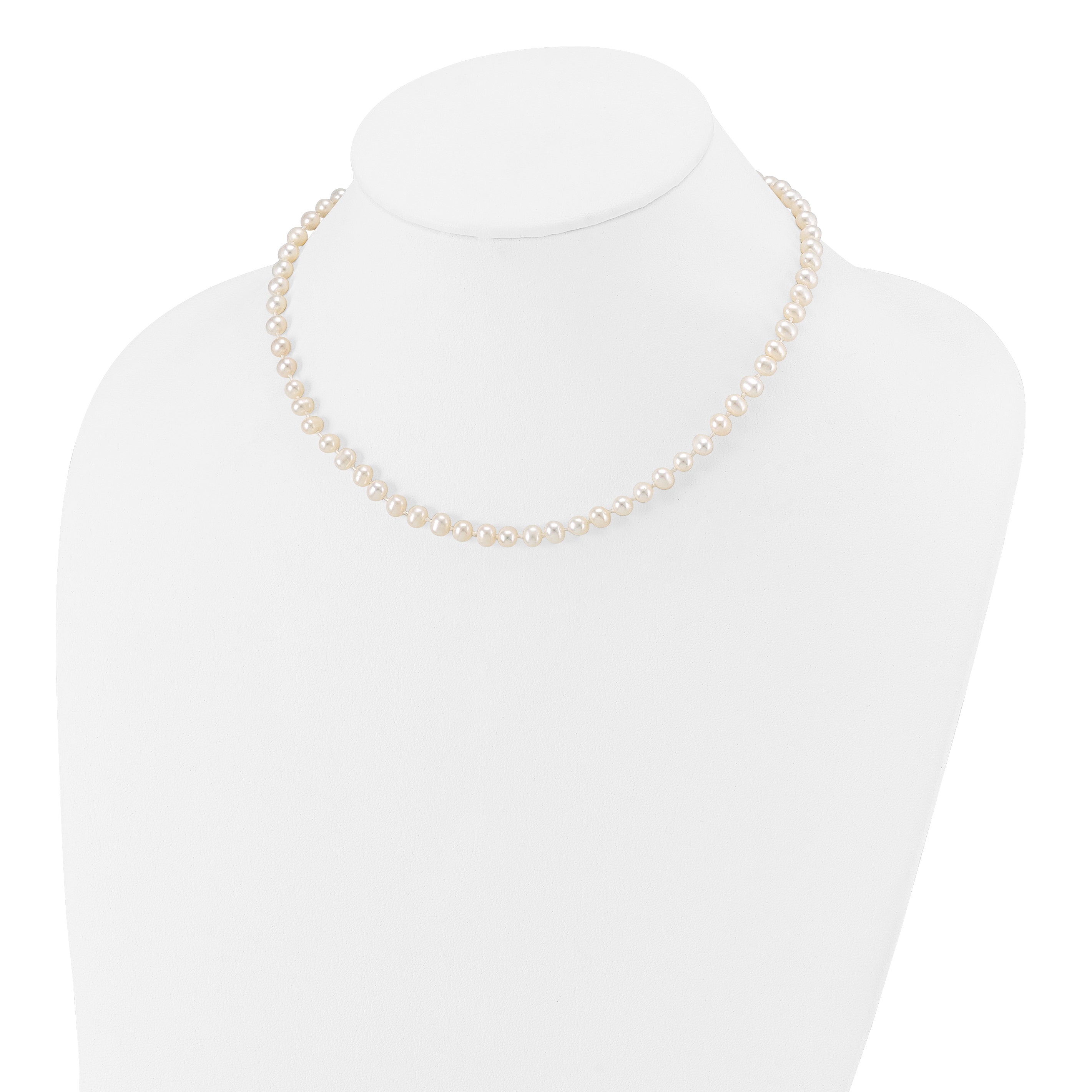 14K Yellow Gold White Freshwater Cultured Pearl Necklace 5-6mm