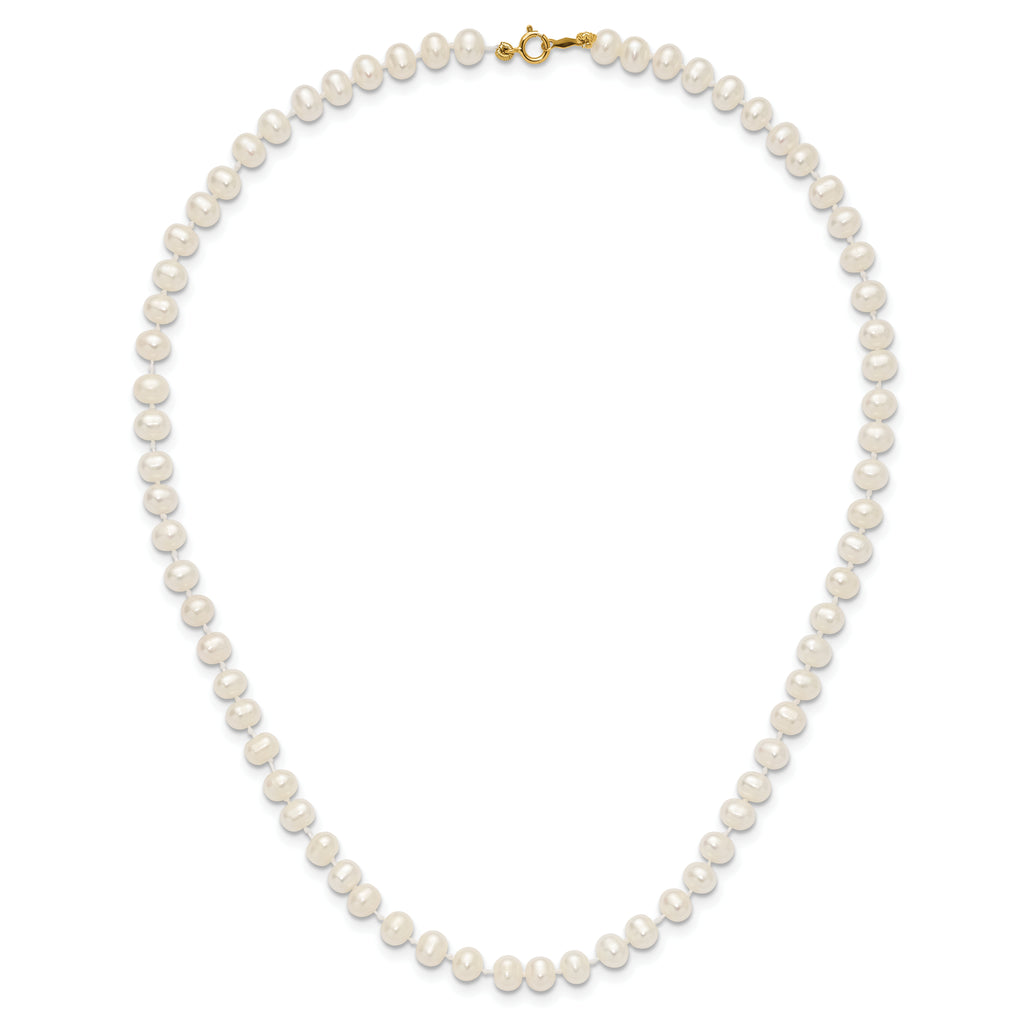 14K Yellow Gold White Freshwater Cultured Pearl Necklace 5-6mm