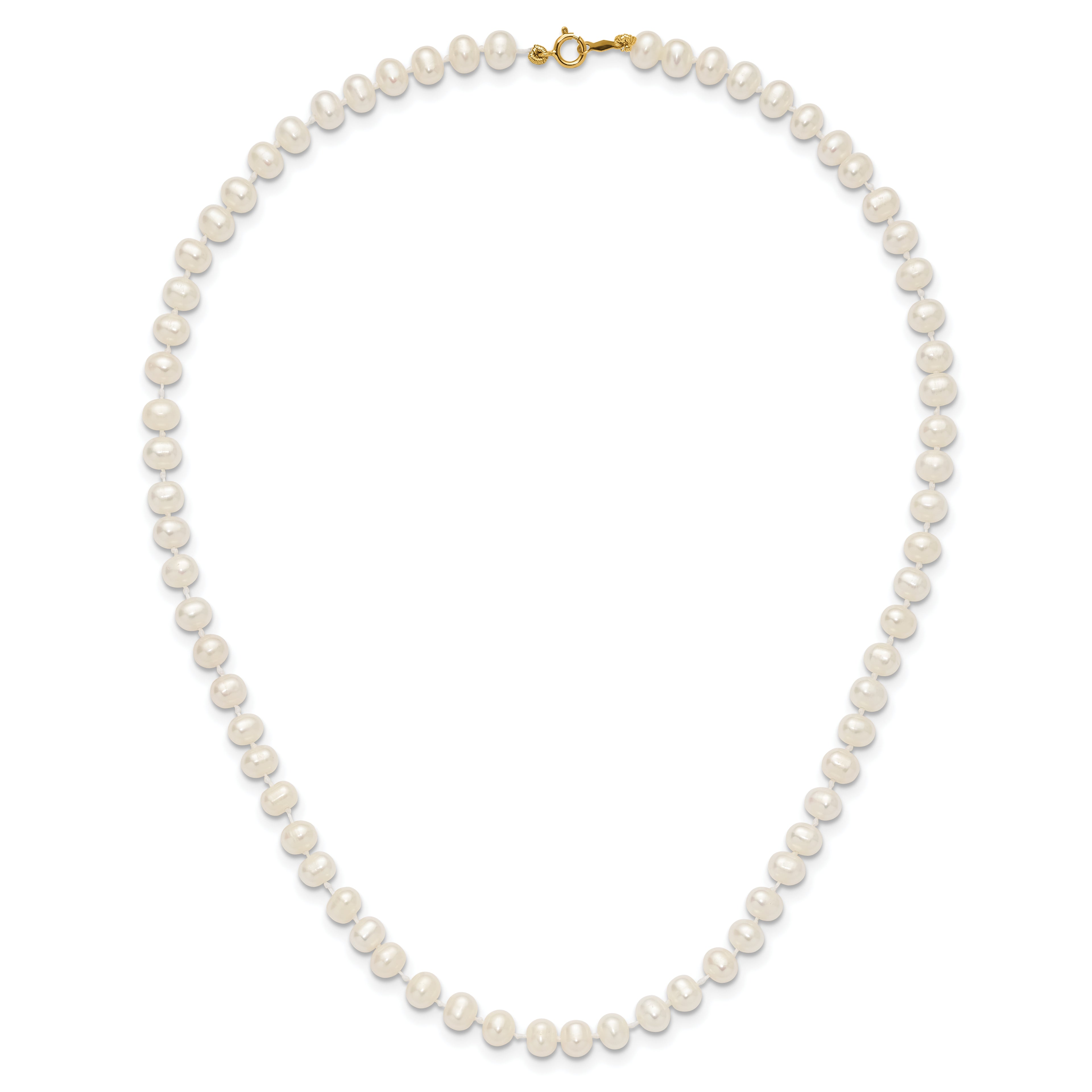 14K Yellow Gold White Freshwater Cultured Pearl Necklace 5-6mm