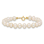 14k 5-6mm White Semi-Round Freshwater Cultured Pearl 5 inch Bracelet