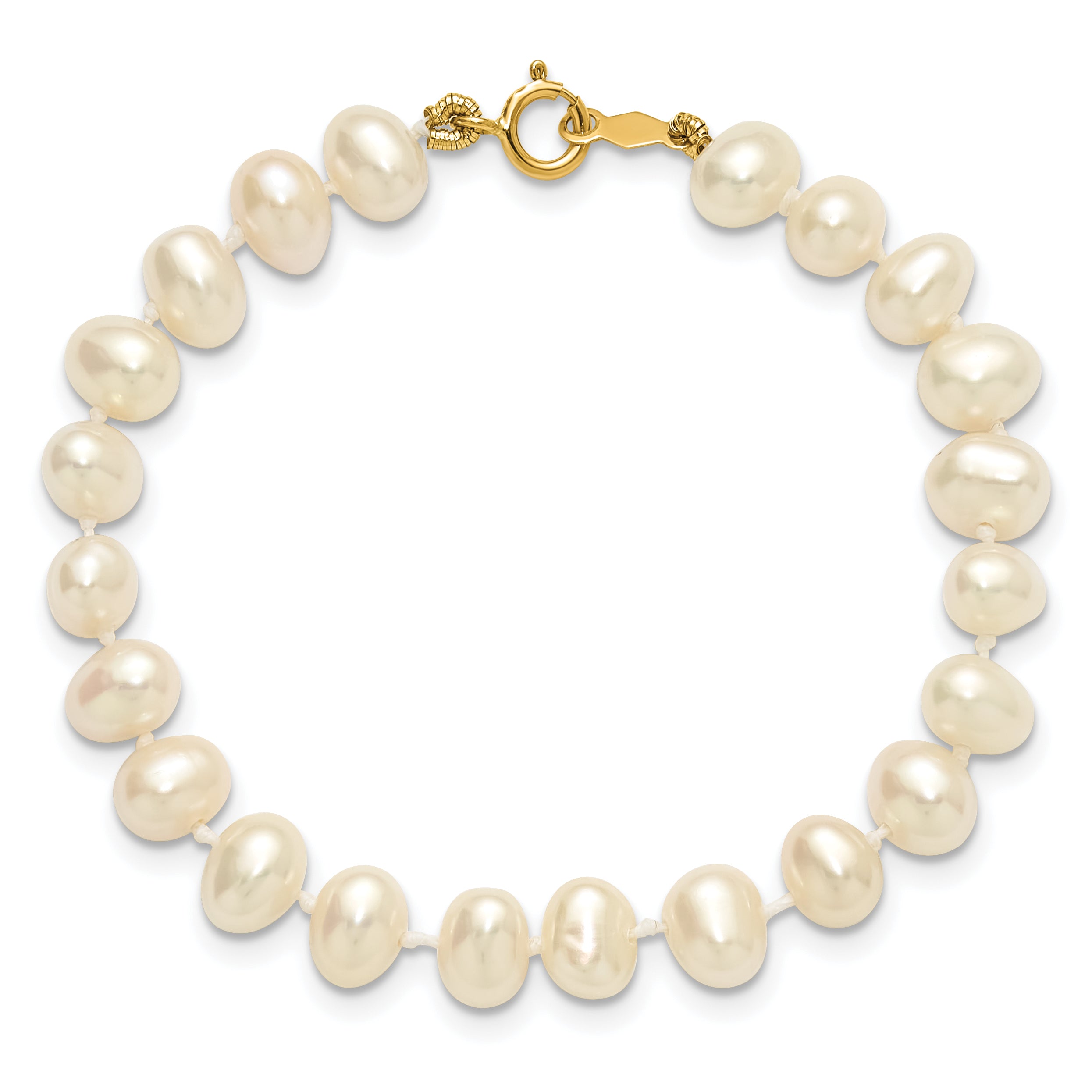14k 5-6mm White Semi-Round Freshwater Cultured Pearl 5 inch Bracelet