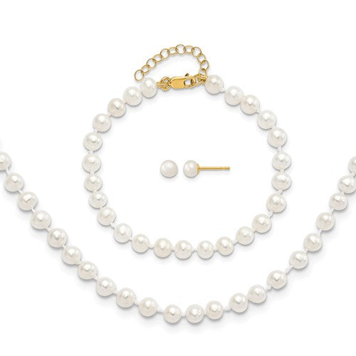 Pearl Necklace, Bracelet Earring Set in 14K Yellow Gold - Sophia Jewelers