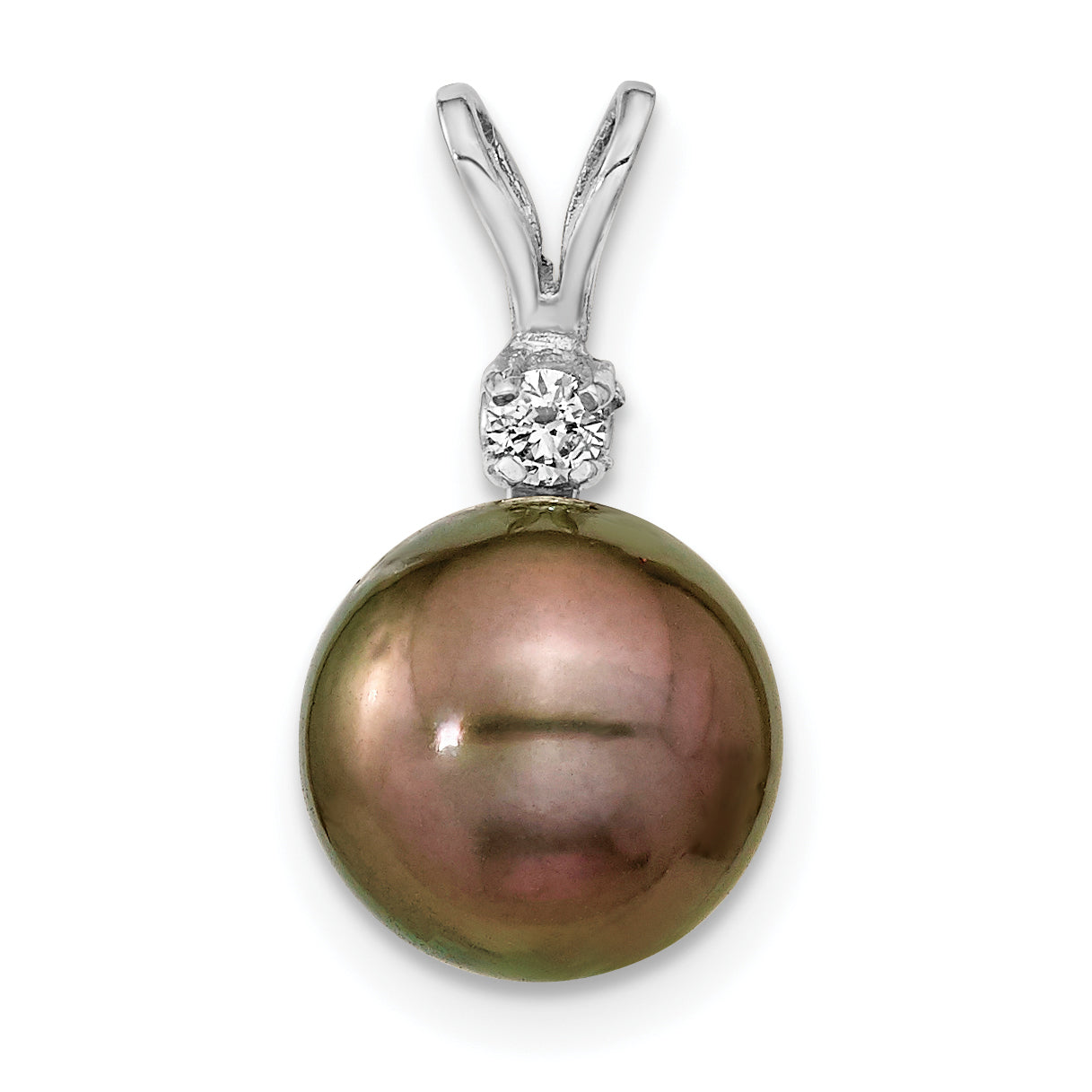 14K WG 9-10mm Round Saltwater Cultured Tahitian Pearl .05ct Dia. Pendant Secondary image