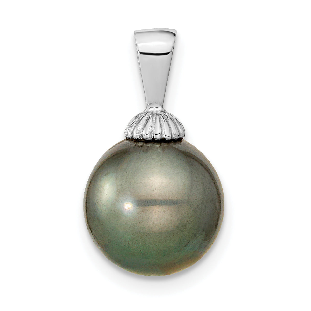 14K WG 10-11mm Black Round Saltwater Cultured Tahitian Pearl Pendant Secondary image