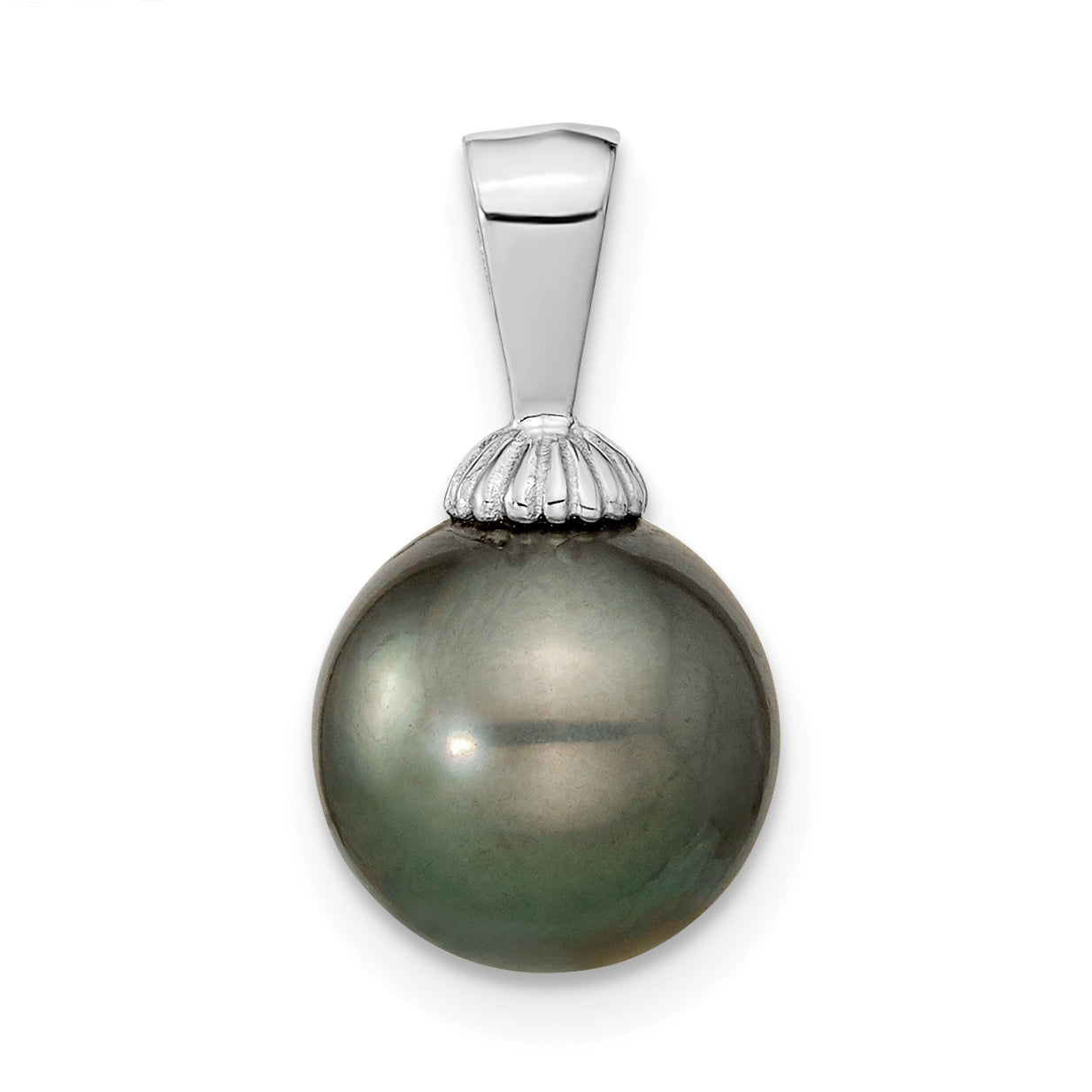 14K WG 9-10mm Black Round Saltwater Cultured Tahitian Pearl Pendant Secondary image