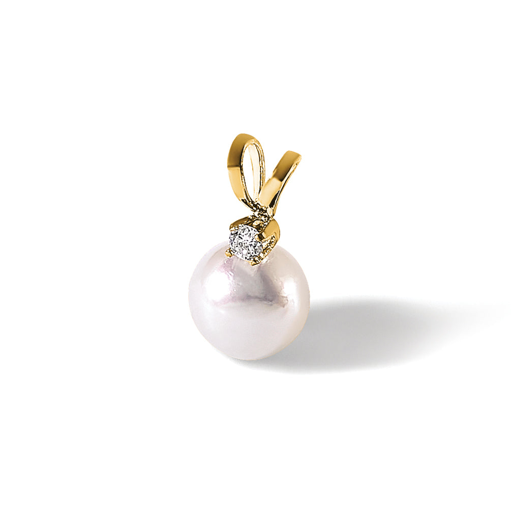 14k 6-7mm White Round Akoya Saltwater Cultured Pearl and .03 Carat Diamond Pendant