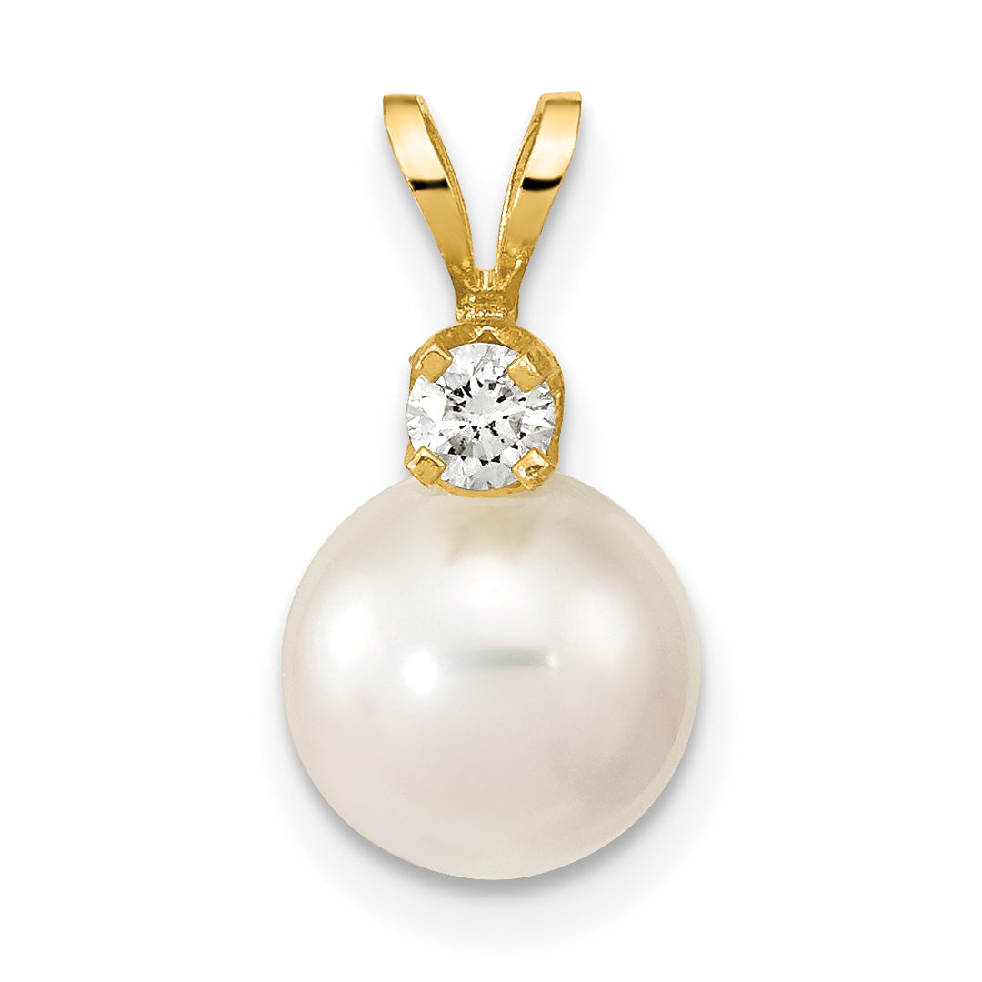 14K 8-9mm Round White Saltwater Akoya Cultured Pearl Diamond Pendant Secondary image