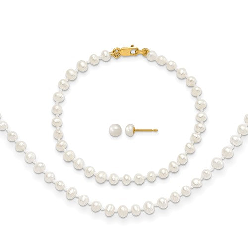 Cultured Pearl Necklace, Bracelet & Earrings Set in 14K Yellow Gold, 14 - Sophia Jewelers