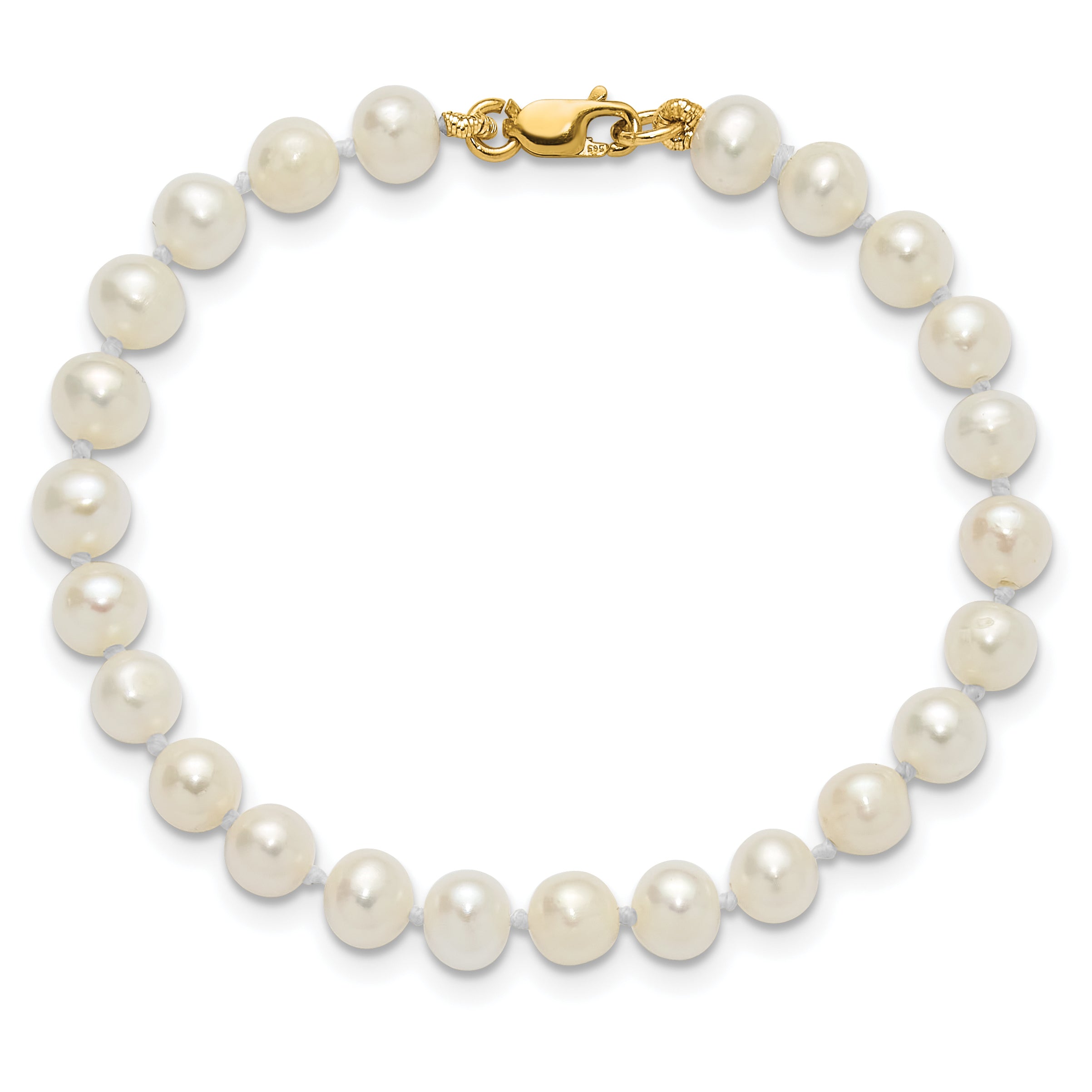 14k 4-5mm White Freshwater Cultured Pearl Pendant, 5 inch Bracelet and Post Earrings Set