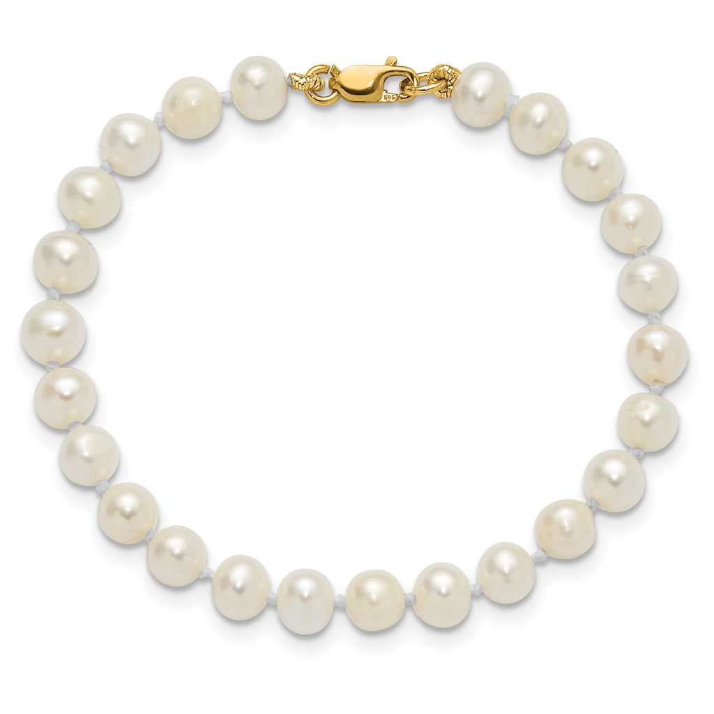 14k 4-5mm White Freshwater Cultured Pearl Pendant, 5 inch Bracelet and Post Earrings Set