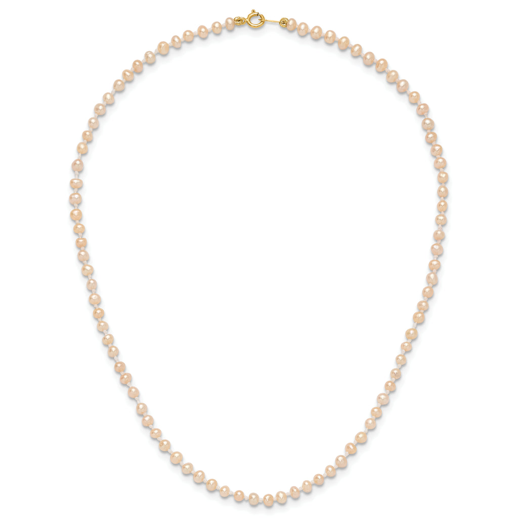 14k 3-4mm Pink Near Round Freshwater Cultured Pearl Necklace