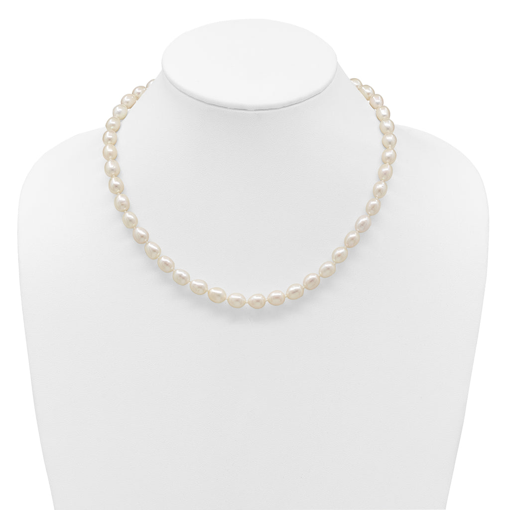 14K Yellow Gold White Freshwater Cultured Pearl Necklace 7-8mm