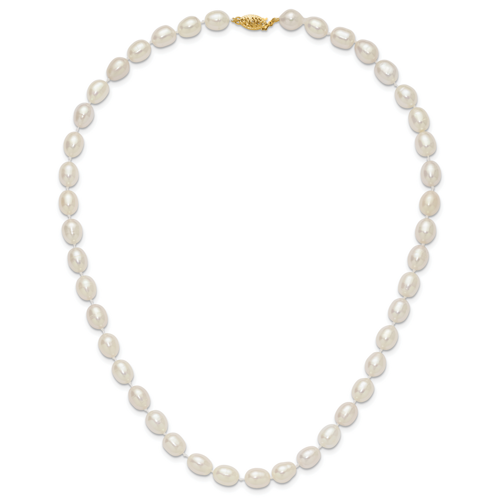 14k 7-8mm White Rice Freshwater Cultured Pearl 16 inch Necklace
