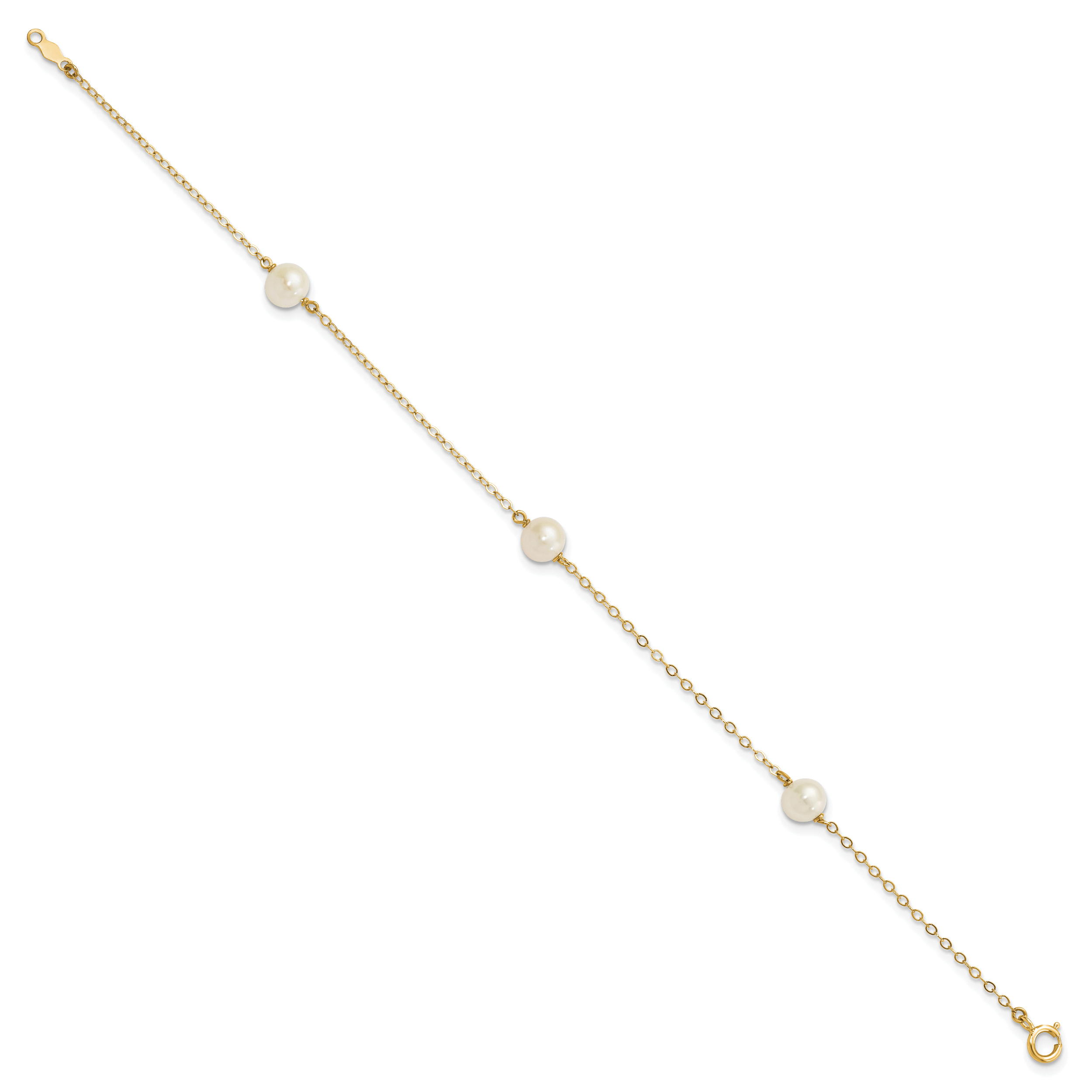 14k 5-6mm White Near-Round Freshwater Cultured Pearl 3-Station 7.25 inch Bracelet