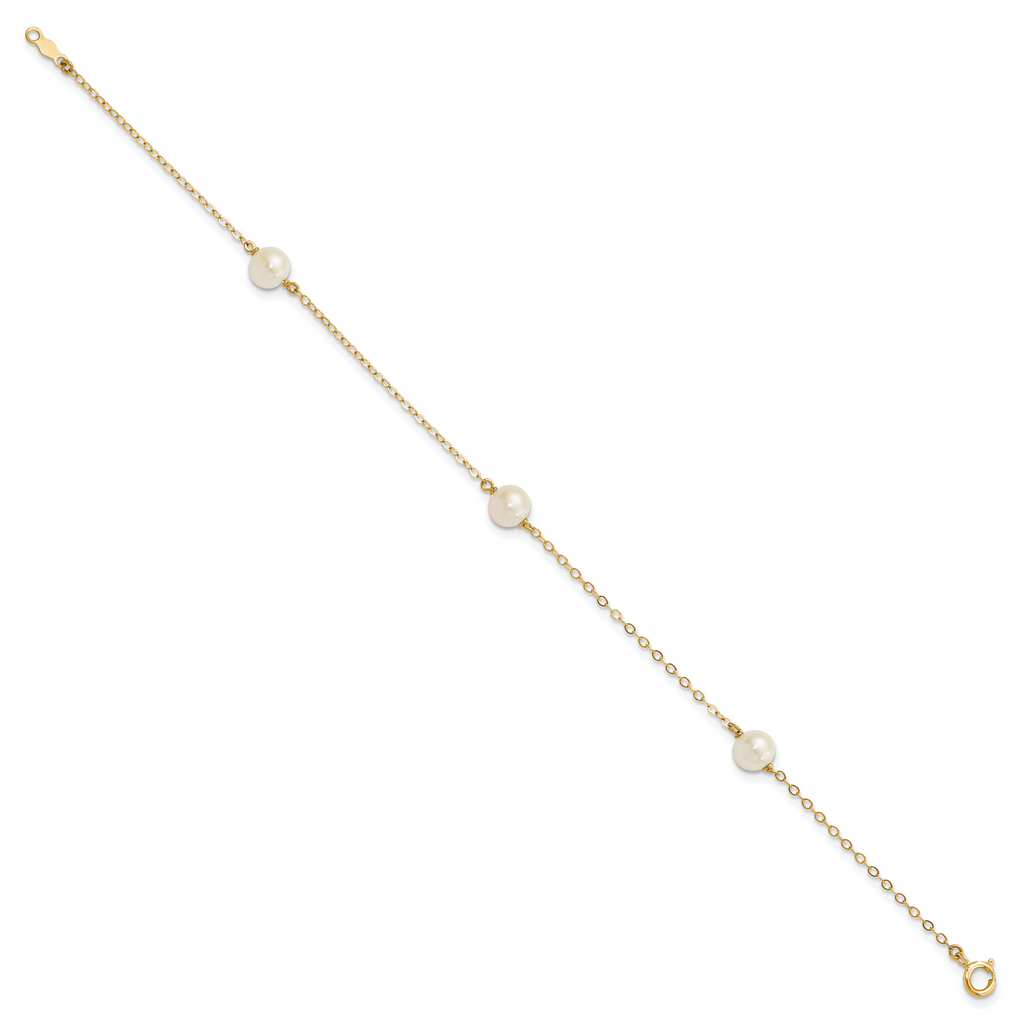 10 Karat 5-6mm White Near-Round Freshwater Cultured Pearl 3-Station 7.25 inch Bracelet - View 2