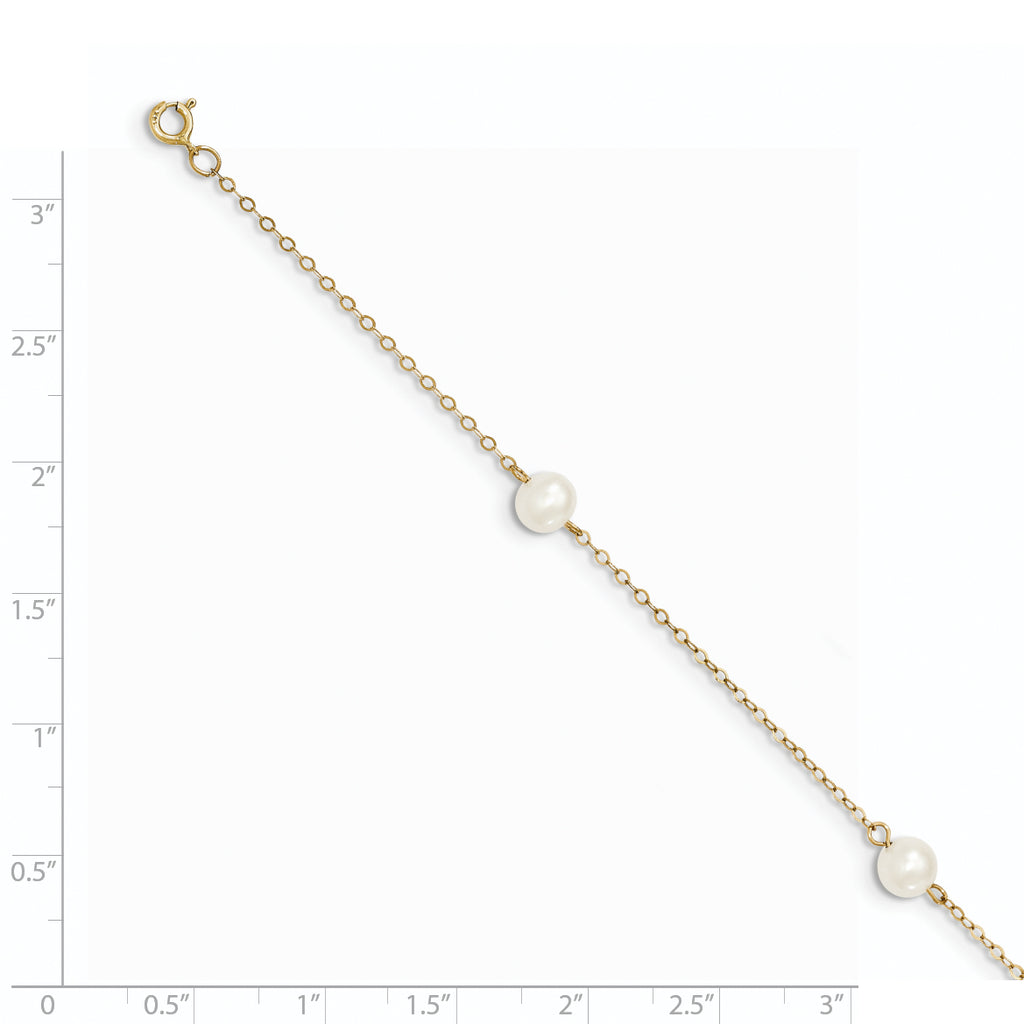 14k 5-6mm White Near-Round Freshwater Cultured Pearl 3-Station 7.25 inch Bracelet