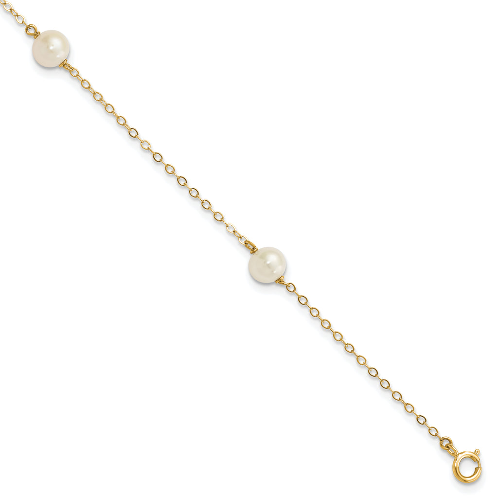 14k 5-6mm White Near-Round Freshwater Cultured Pearl 3-Station 7.25 inch Bracelet