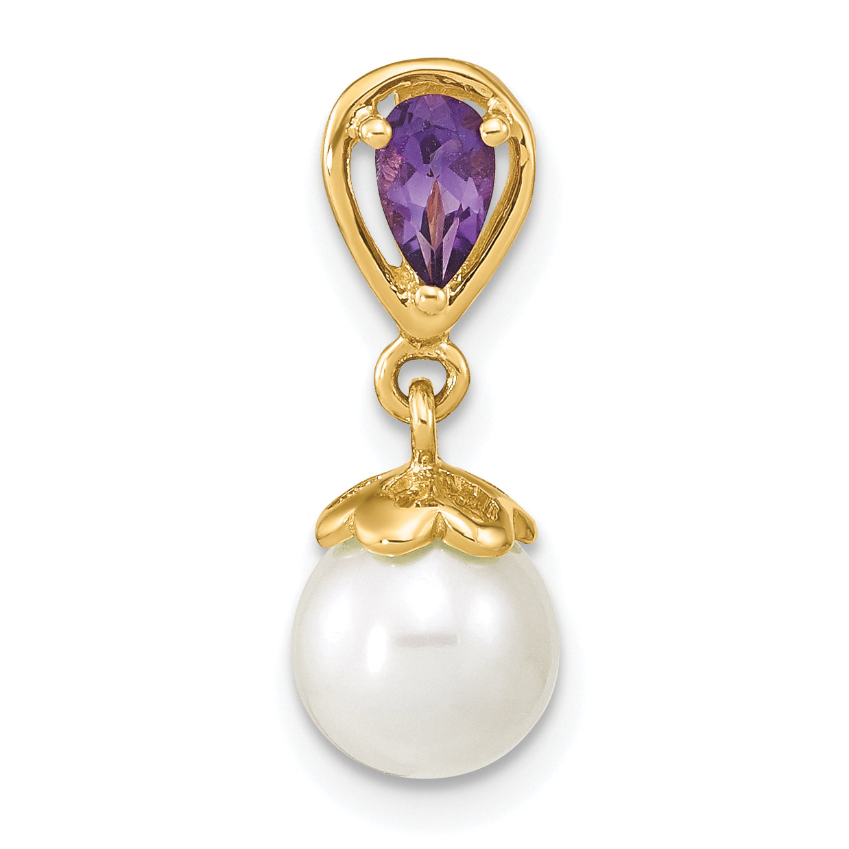 14K Gold w/ Amethyst & Freshwater Cultured Pearl Polished Pendant Secondary image