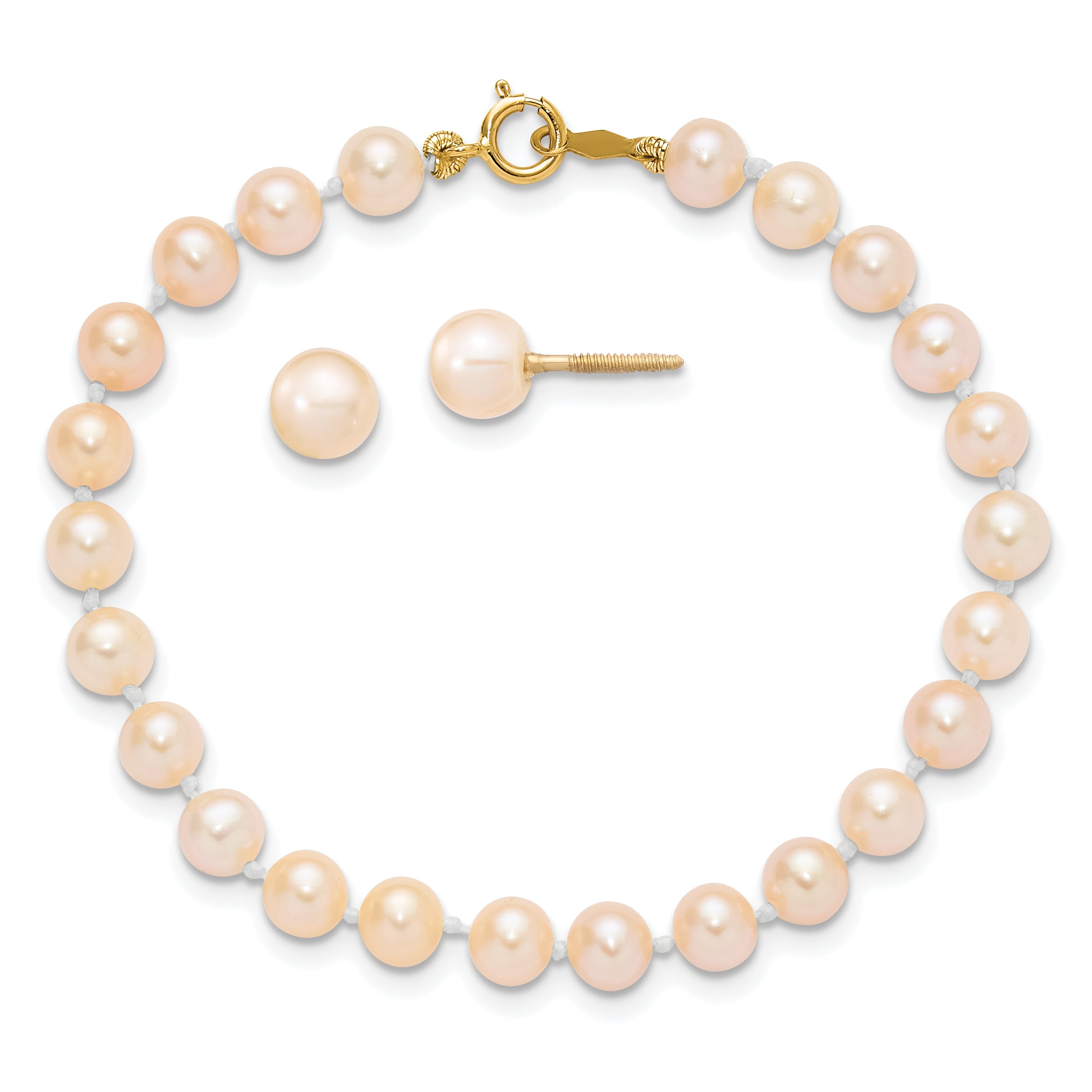 14k Madi K 4-5mm Pink Freshwater Cultured Pearl 5.5 inch Bracelet and Post Earrings Set Main image