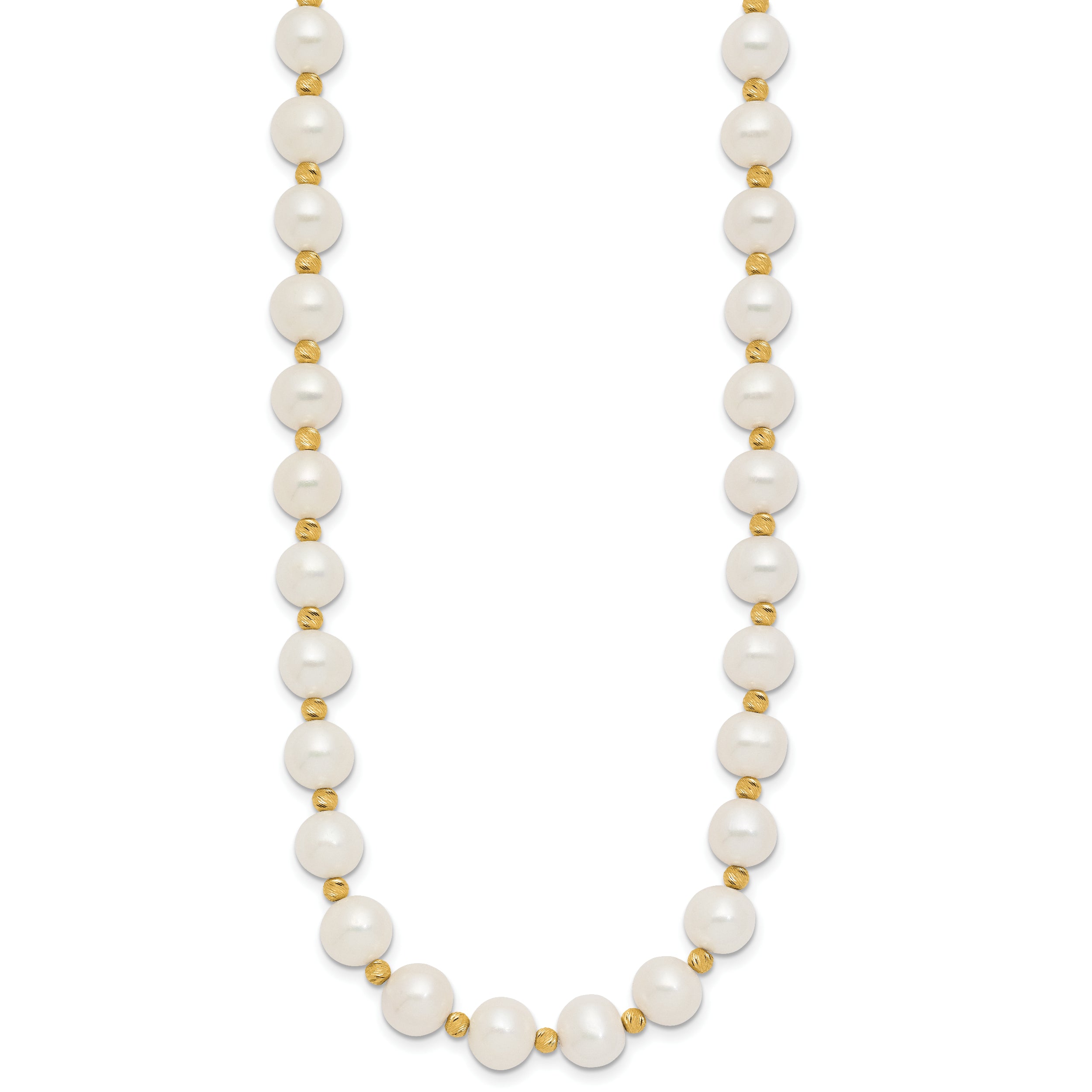 14k 8-9mm White Near-Round Freshwater Cultured Pearl and Diamond-cut Beaded 18 inch Necklace
