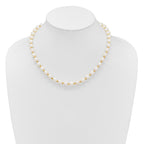 14k 8-9mm White Near-Round Freshwater Cultured Pearl and Diamond-cut Beaded 18 inch Necklace