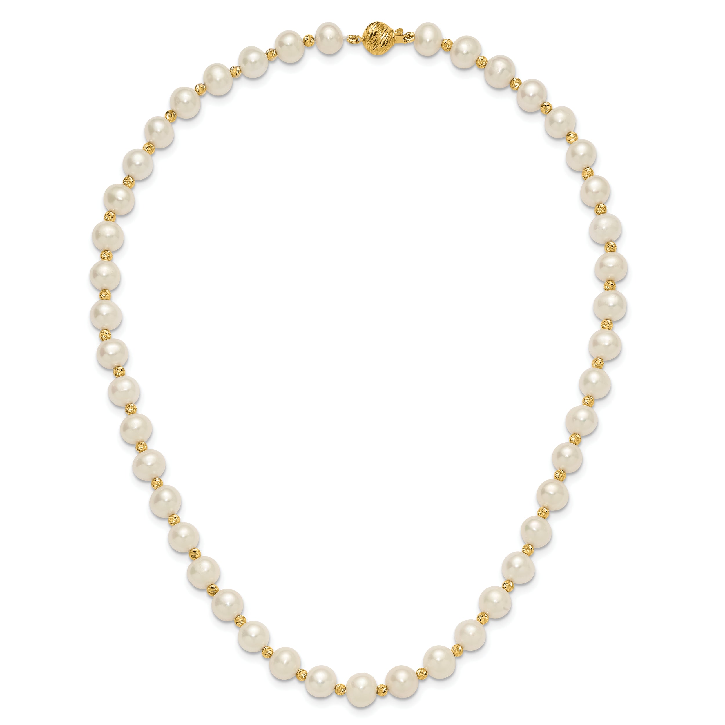 14k 8-9mm White Near-Round Freshwater Cultured Pearl and Diamond-cut Beaded 18 inch Necklace