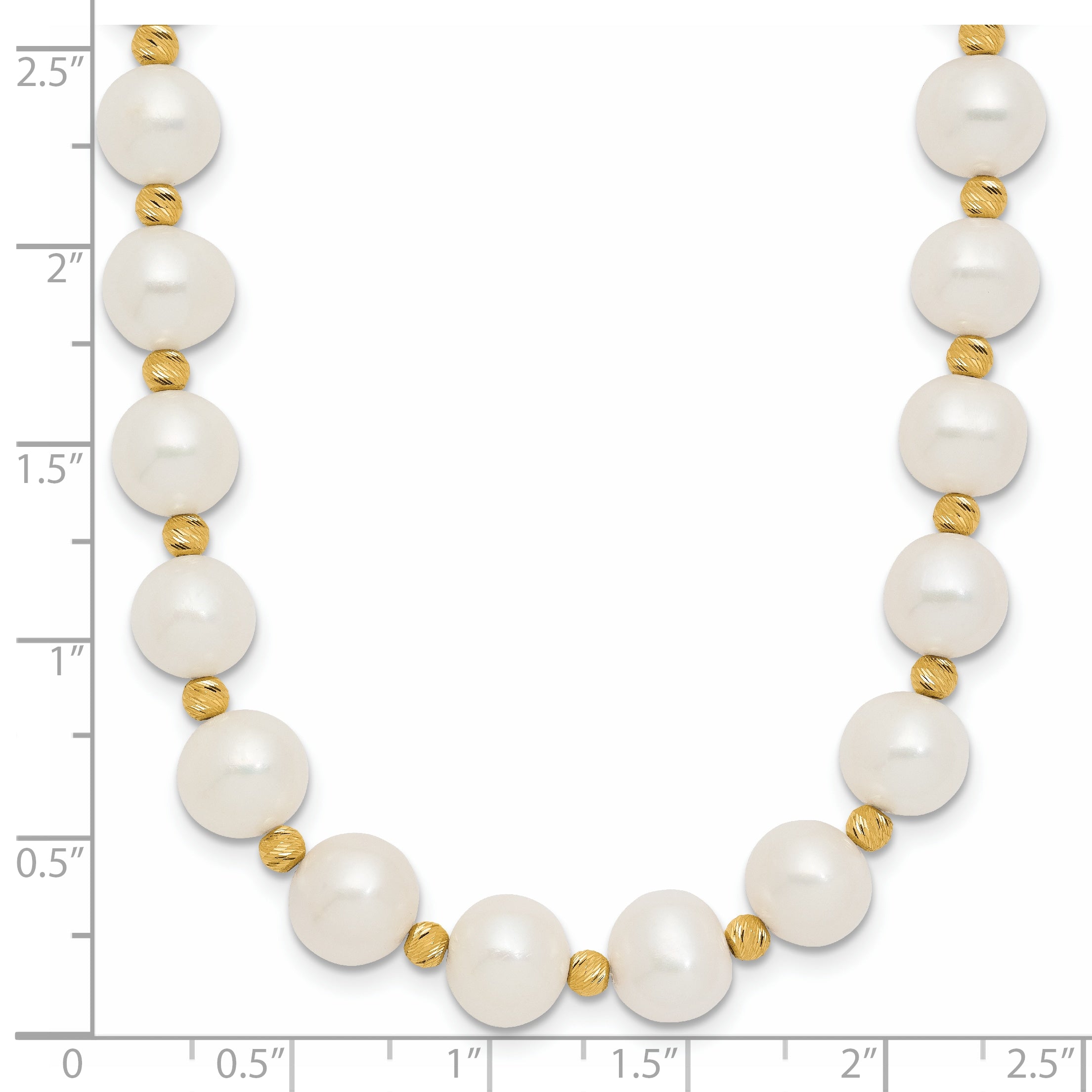 14k 8-9mm White Near-Round Freshwater Cultured Pearl and Diamond-cut Beaded 18 inch Necklace