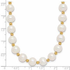 14k 8-9mm White Near-Round Freshwater Cultured Pearl and Diamond-cut Beaded 18 inch Necklace
