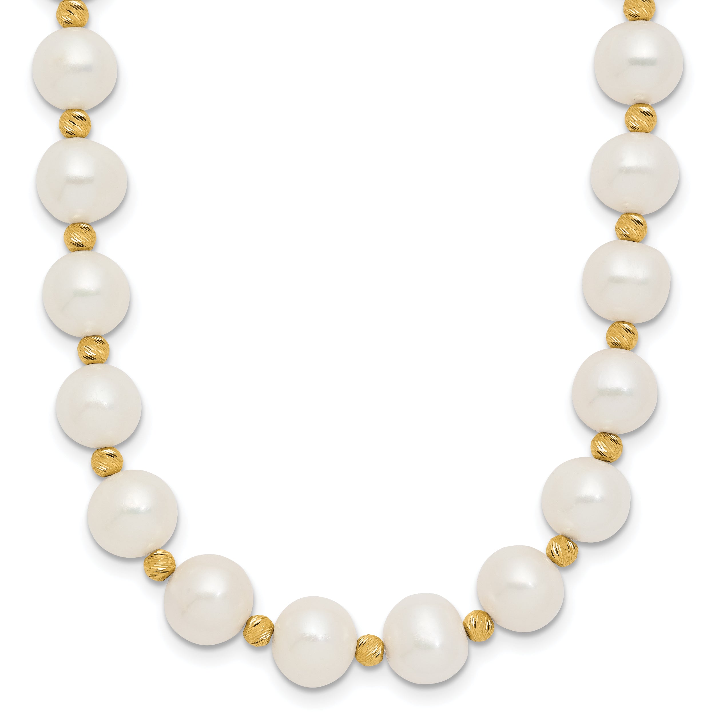 14k 8-9mm White Near-Round Freshwater Cultured Pearl and Diamond-cut Beaded 18 inch Necklace
