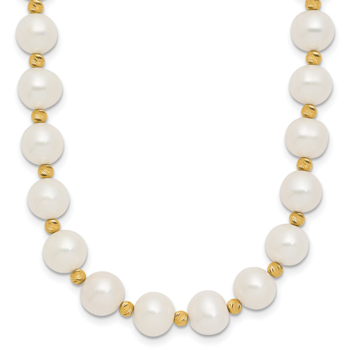 14k 8-9mm White Near-Round Freshwater Cultured Pearl and Diamond-cut Beaded 18 inch Necklace