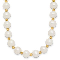 14k 8-9mm White Near-Round Freshwater Cultured Pearl and Diamond-cut Beaded 18 inch Necklace