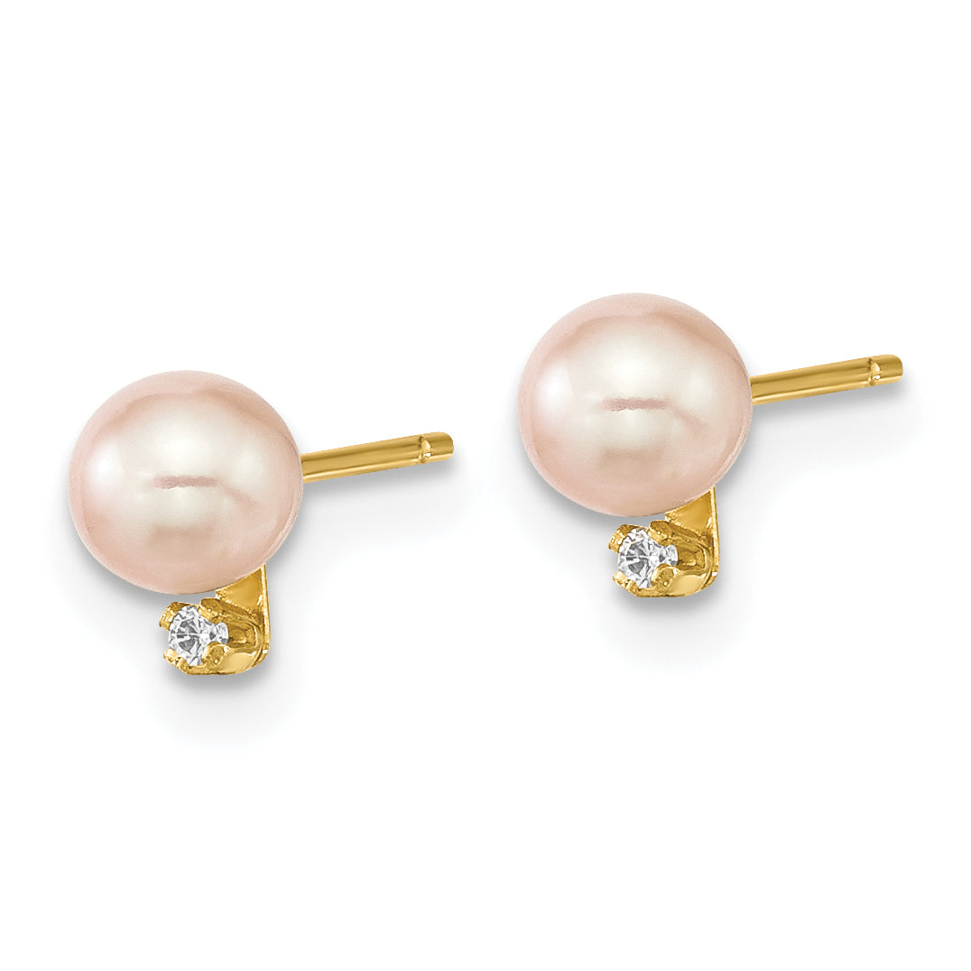 14K Madi K 4-5mm Rd Pink FWC Pearl .03ct. Diamond Earring and Pendant Set