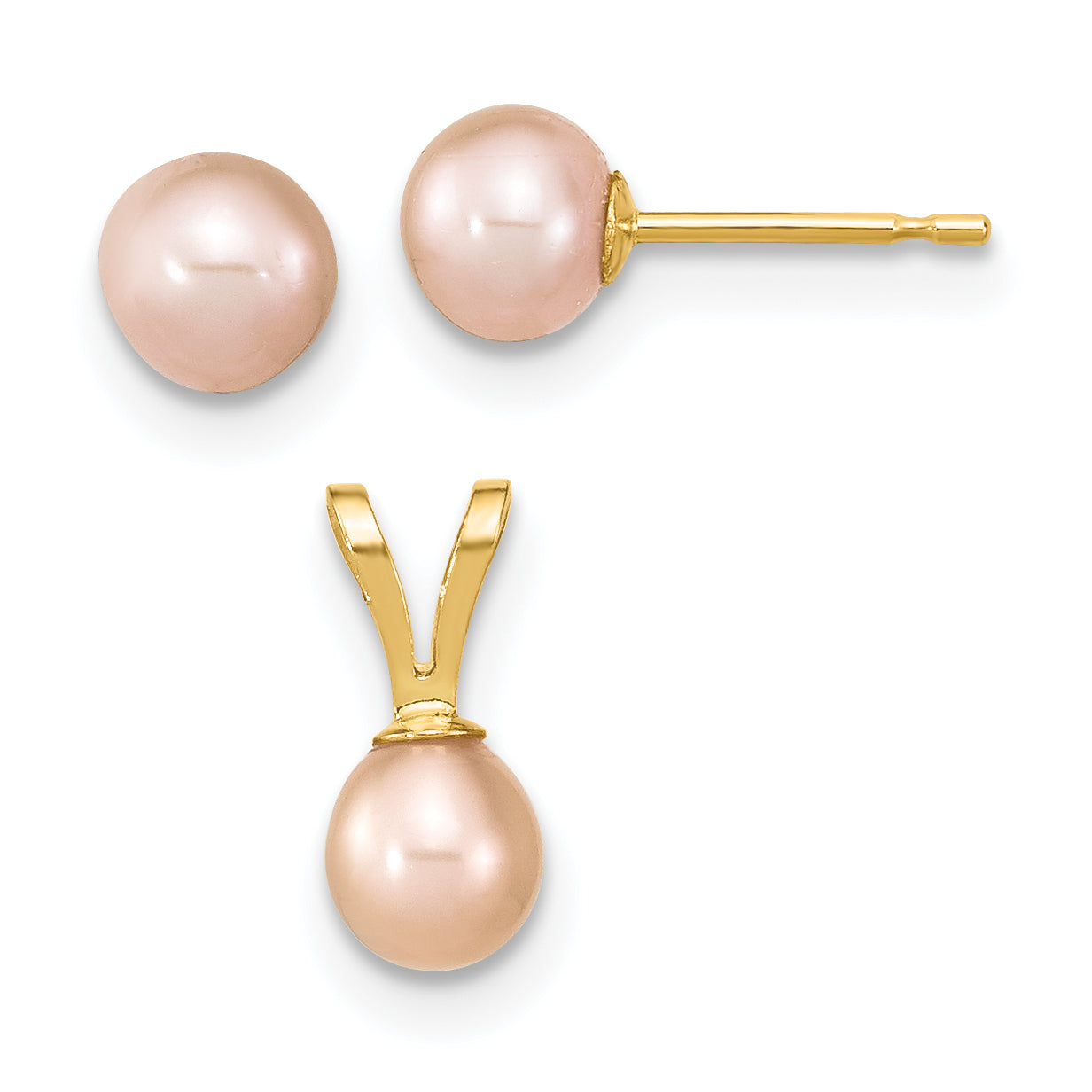14k Madi K 4-5mm Pink Round Freshwater Cultured Pearl Pendant and Post Earrings Set Main image