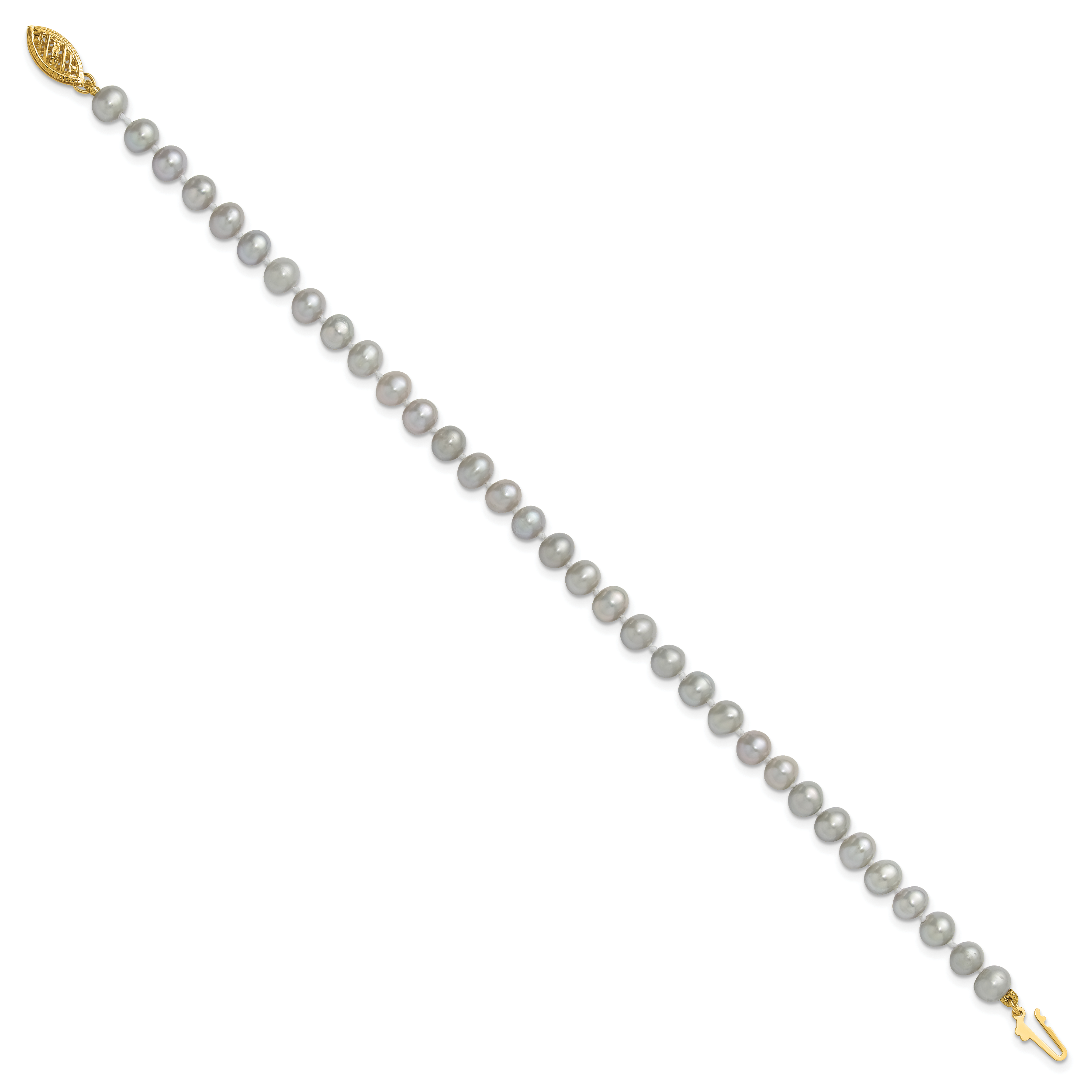 14k 5-6mm Grey Near Round Freshwater Cultured Pearl 7.5 inch Bracelet Secondary image