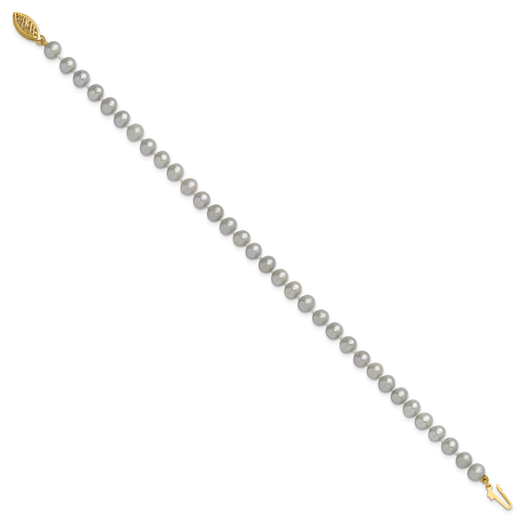 14k 5-6mm Grey Near Round Freshwater Cultured Pearl 7.5 inch Bracelet