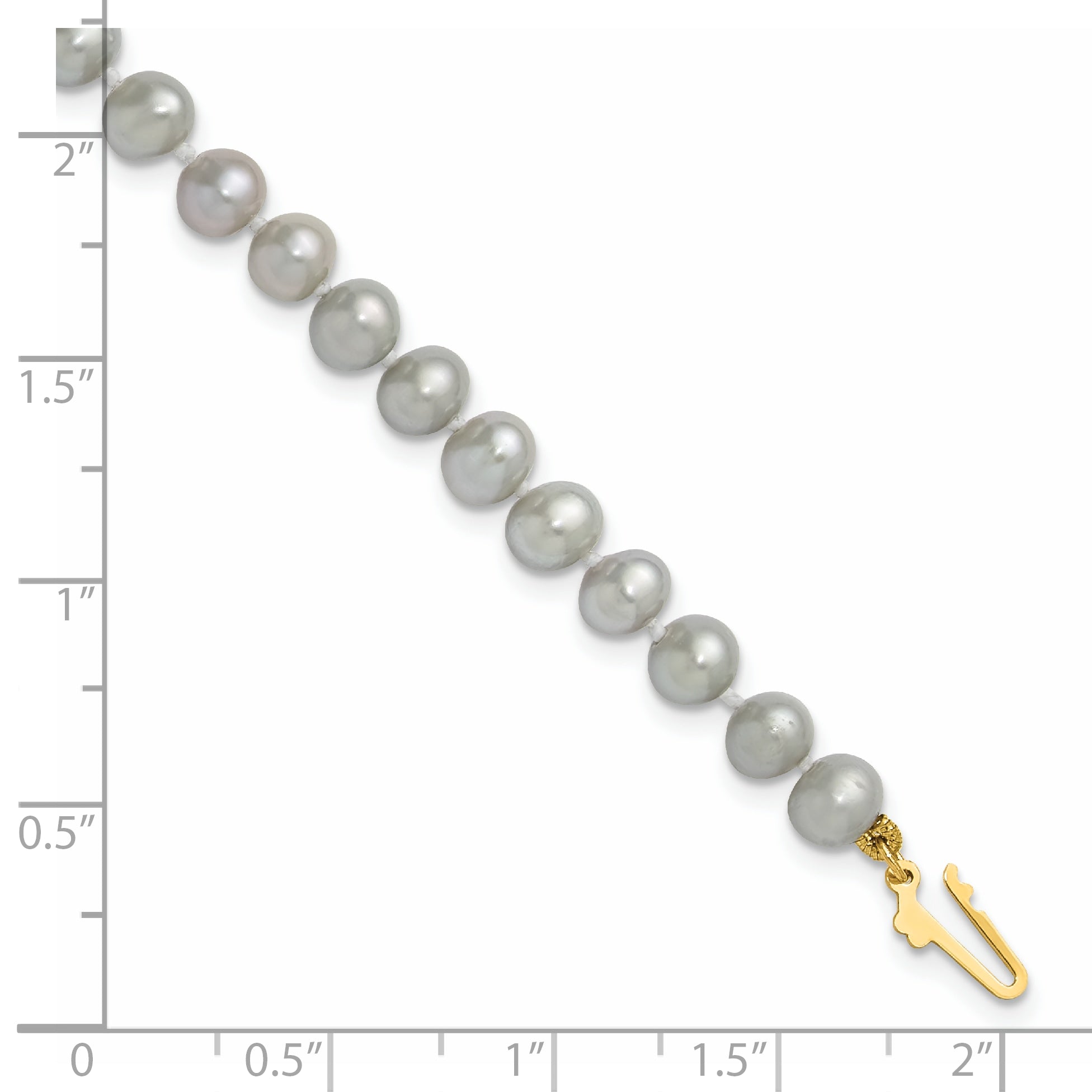 14k 5-6mm Grey Near Round Freshwater Cultured Pearl 7.5 inch Bracelet