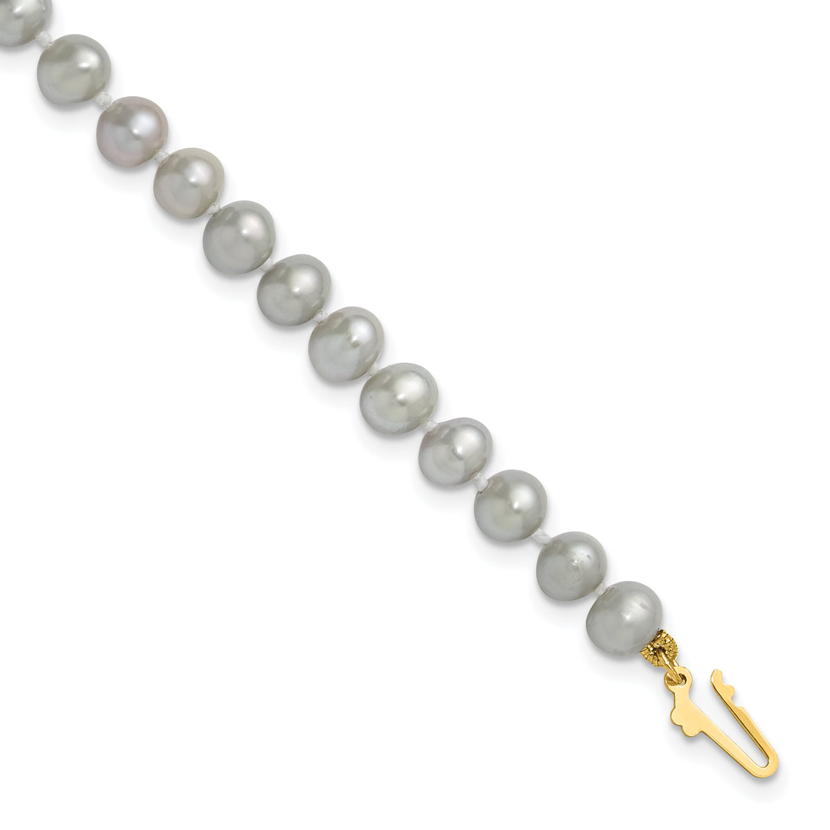 14k 5-6mm Grey Near Round Freshwater Cultured Pearl 7.5 inch Bracelet